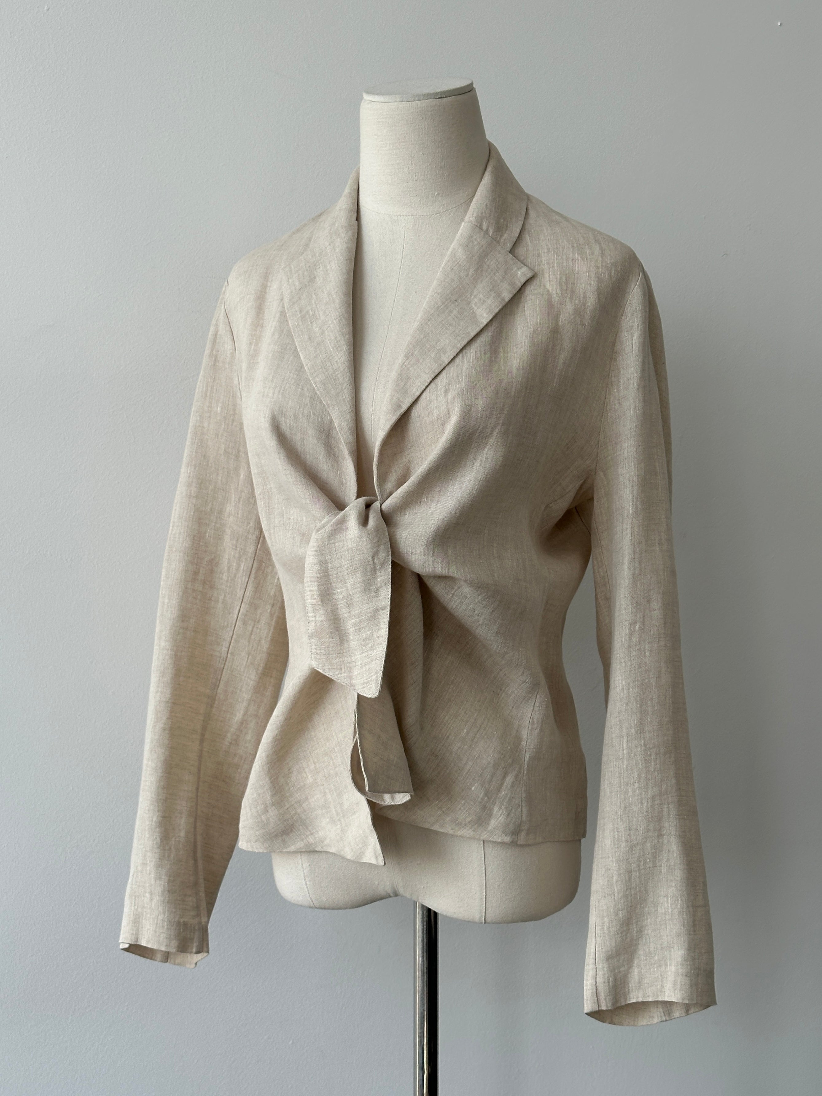 Italian Vintage 1990s Pure Linen Tie Front Jacket - M