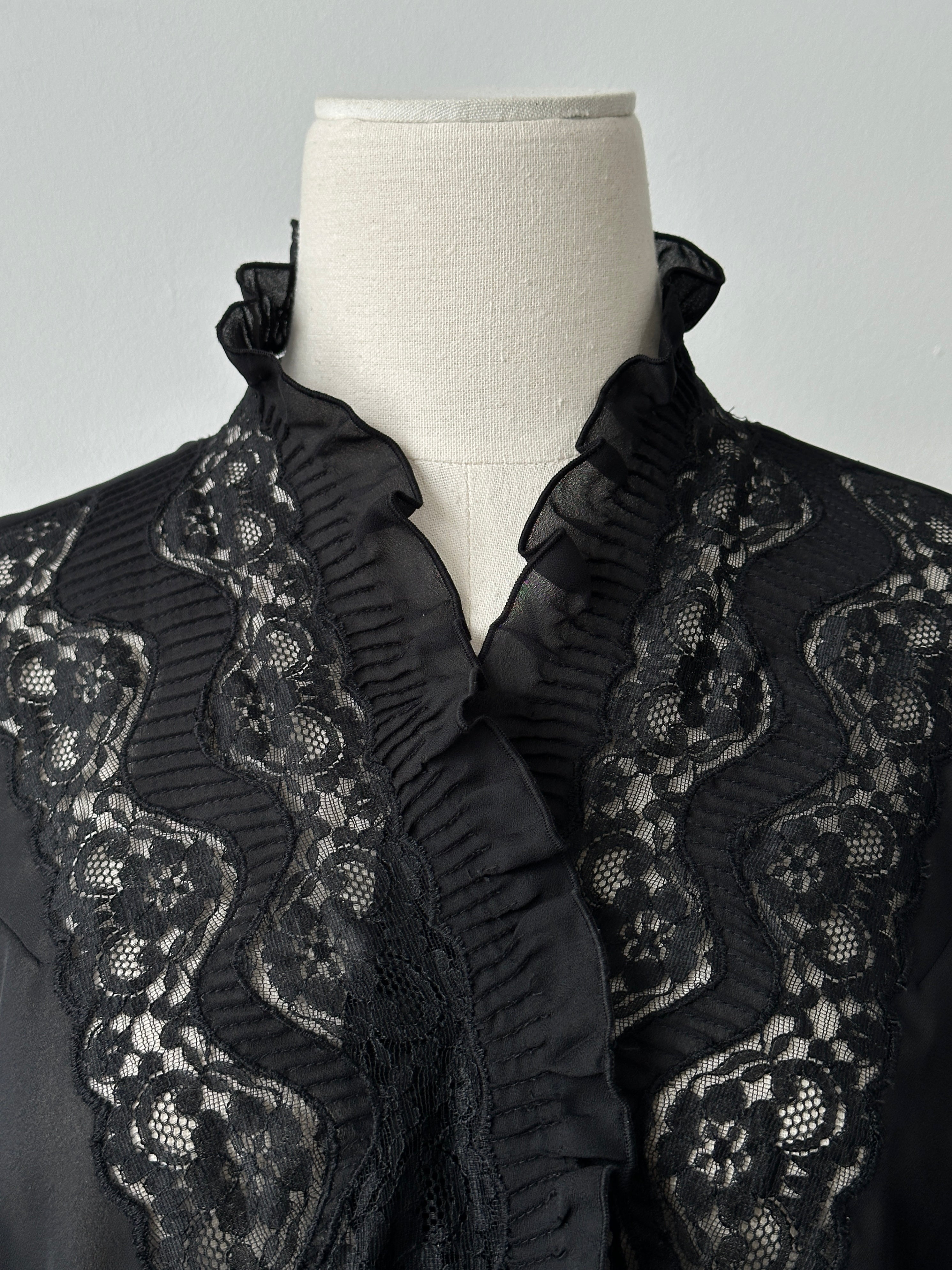 Vintage 1990s Lace Sheer Ruffle Top - XS-S