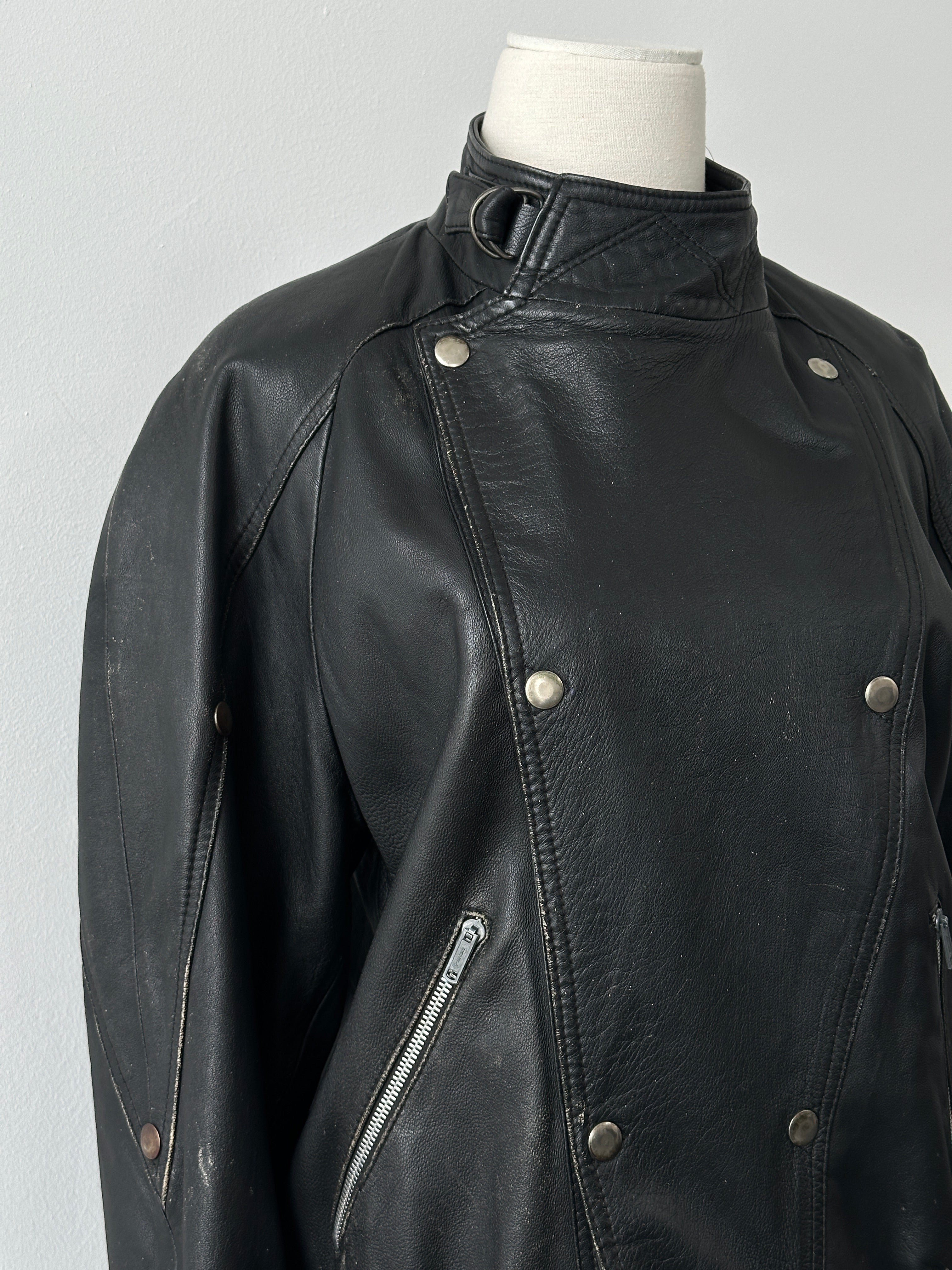 Vintage 1990s Double Breasted Leather Jacket - M