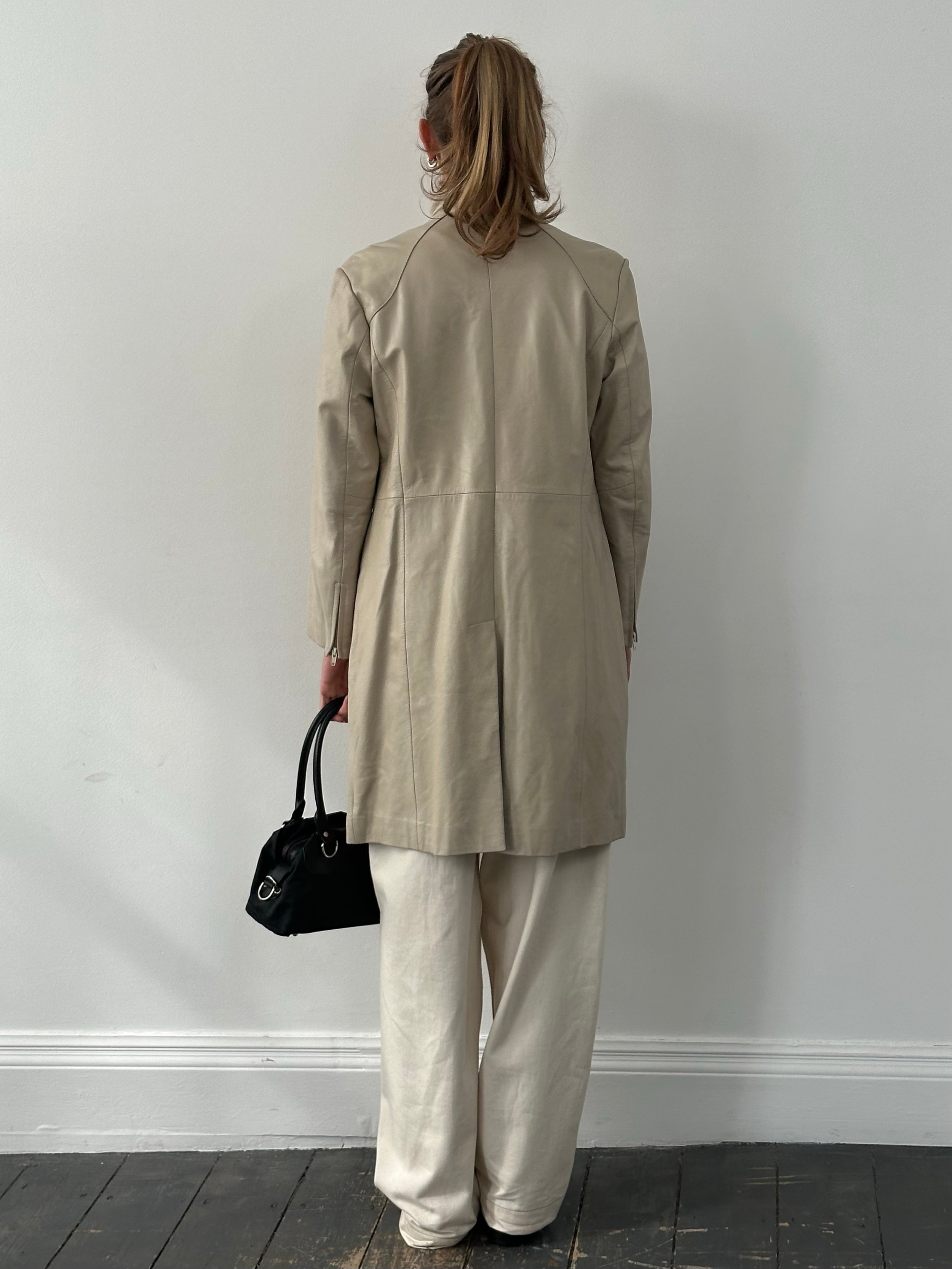 Vintage 2000s High Neck Leather Trench Coat - S