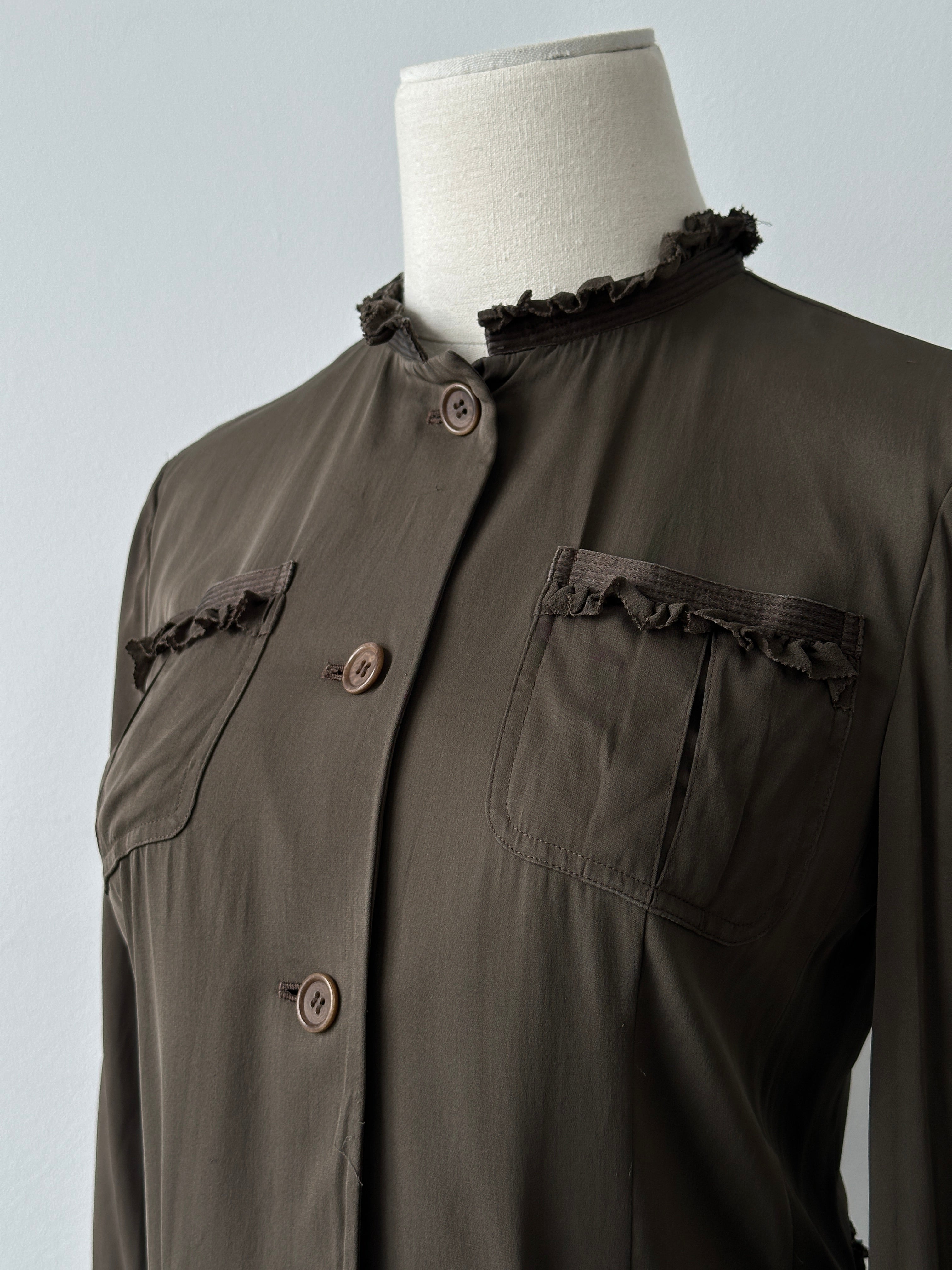 DKNY 1990s Pure Silk Ruffle Shirt - S