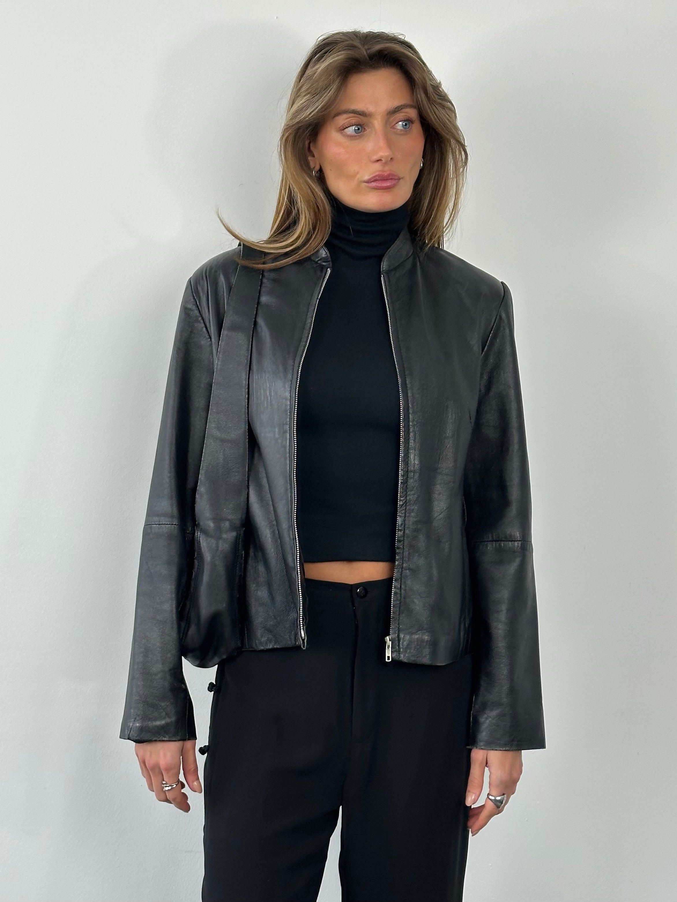 Vintage 1990s Leather High Neck Leather Jacket - S