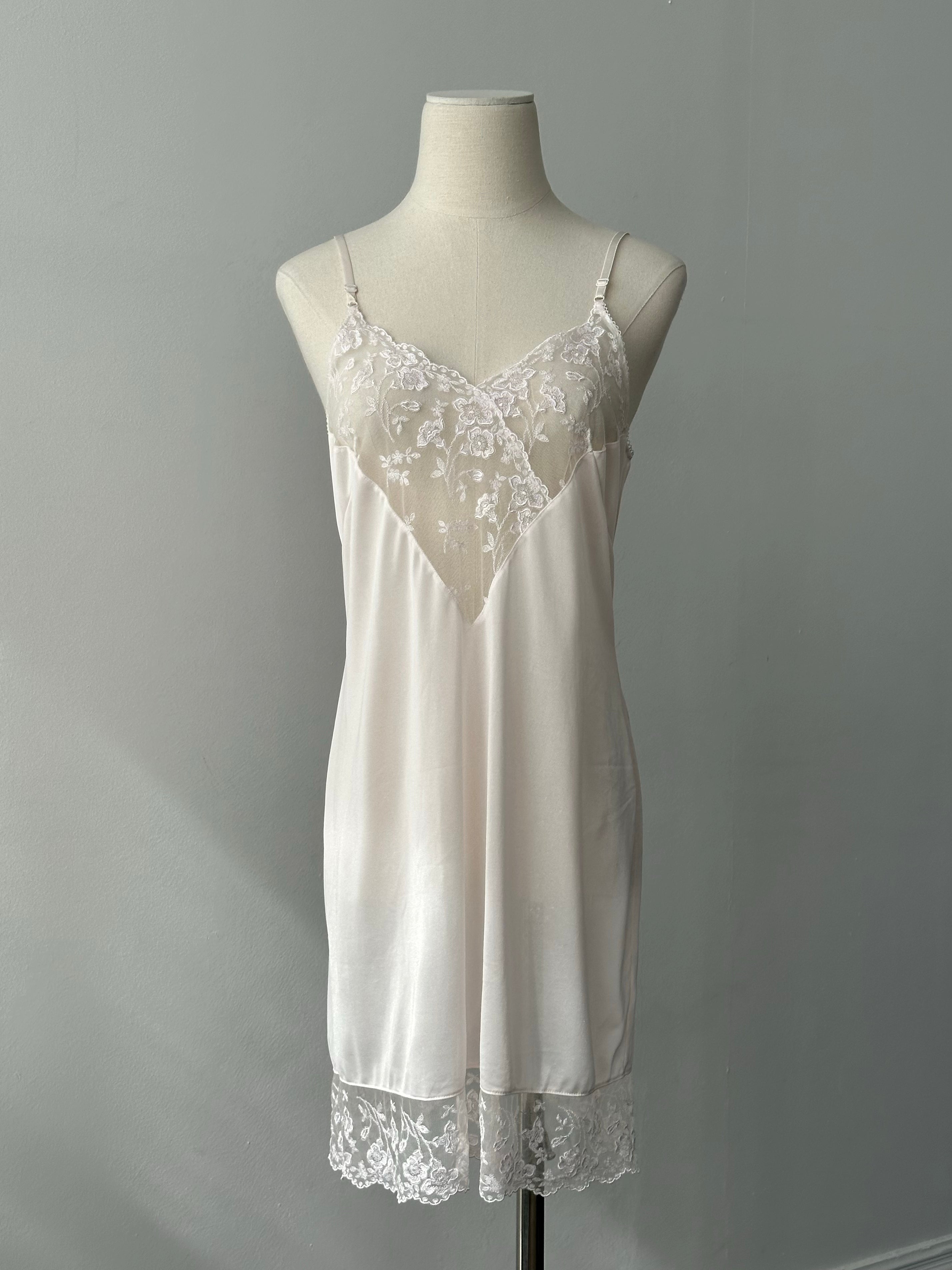 Vintage 1990s V Neck Lace Slip Dress - S-M