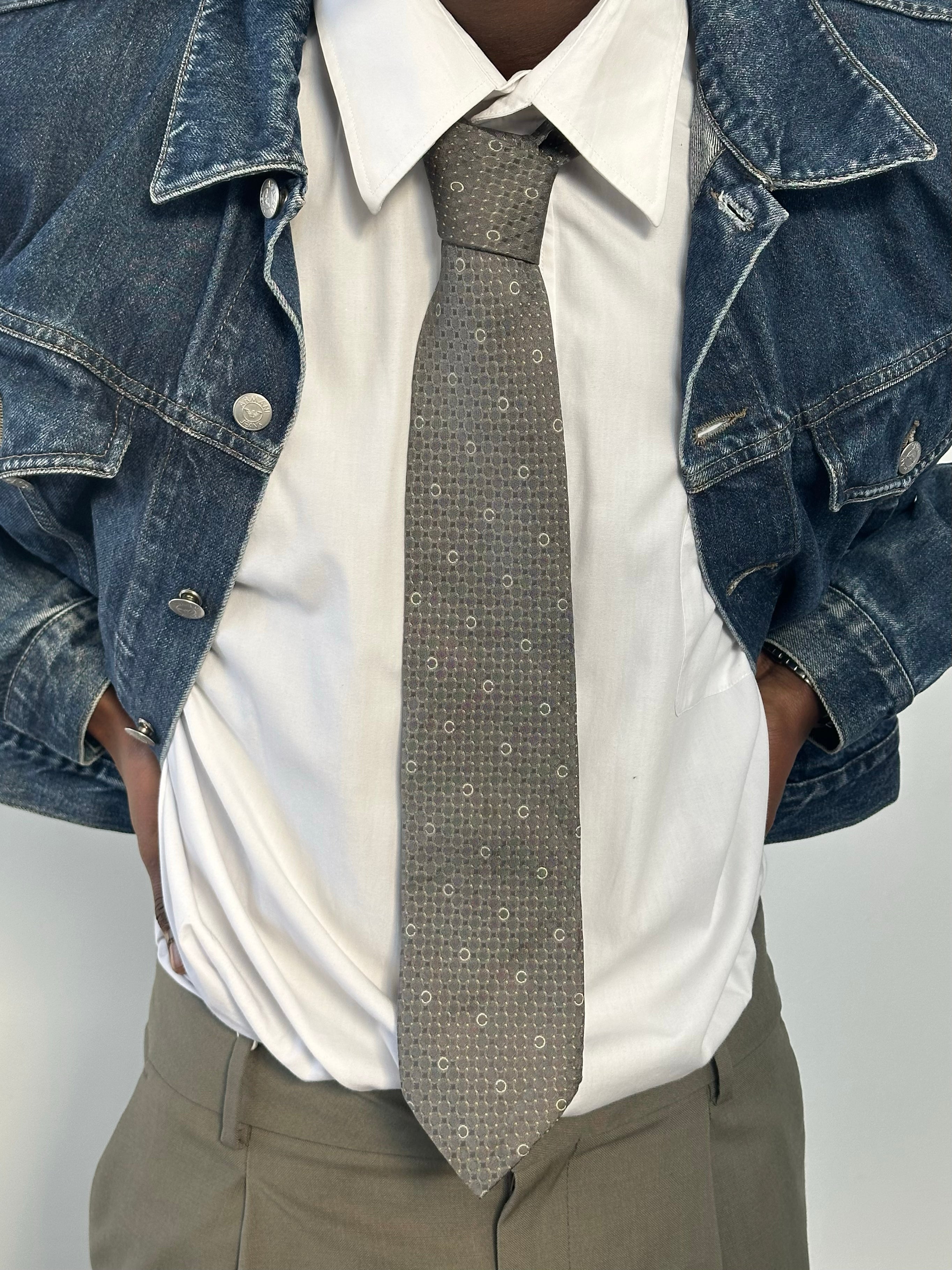 Celine 1990s Pure Silk Woven Monogram Tie