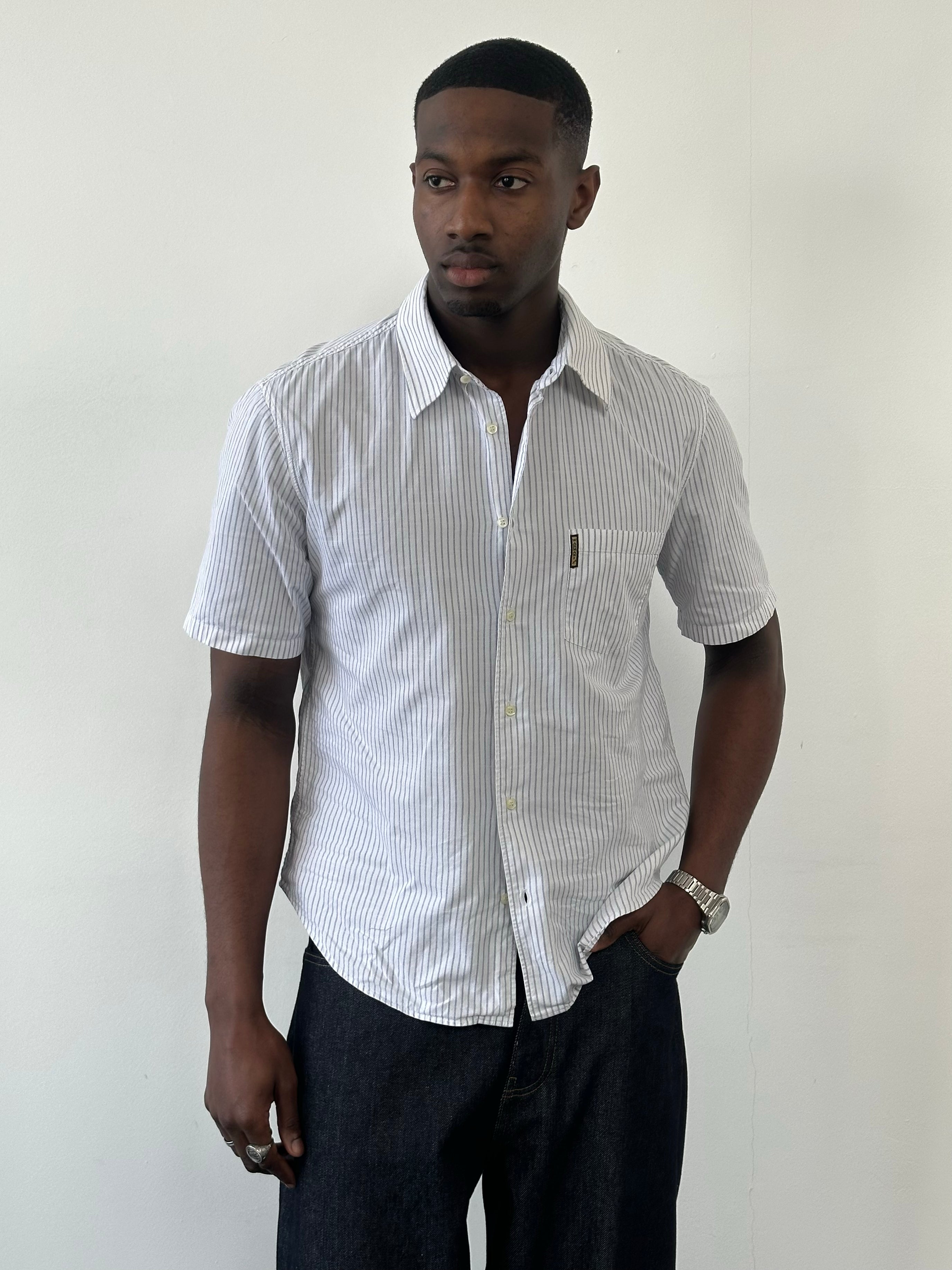 Armani Jeans 2000s Pure Cotton Striped Short Sleeve Shirt - M