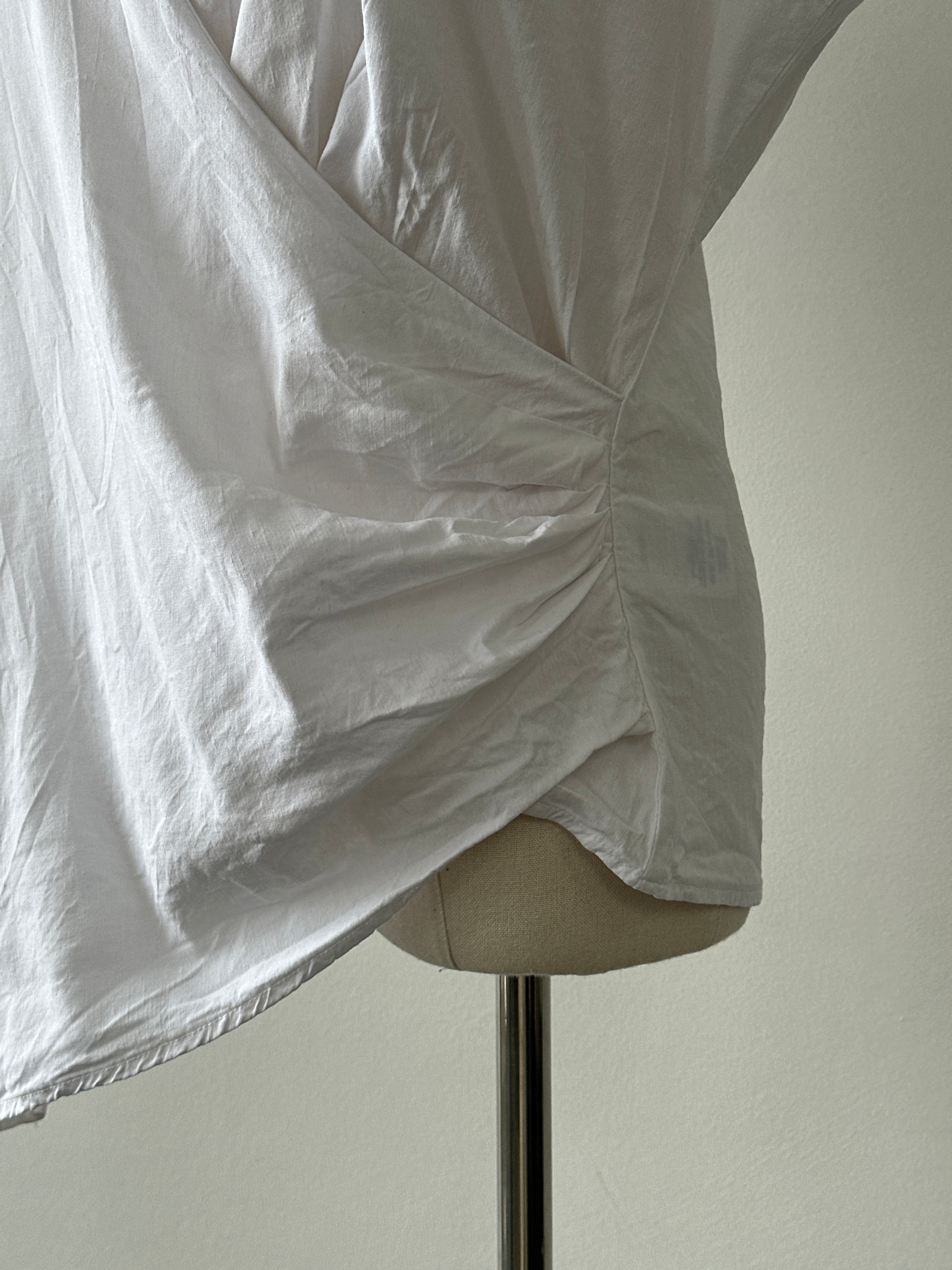 Nicole Farhi 2000s Linen Asymmetric Wrap Top - M-L
