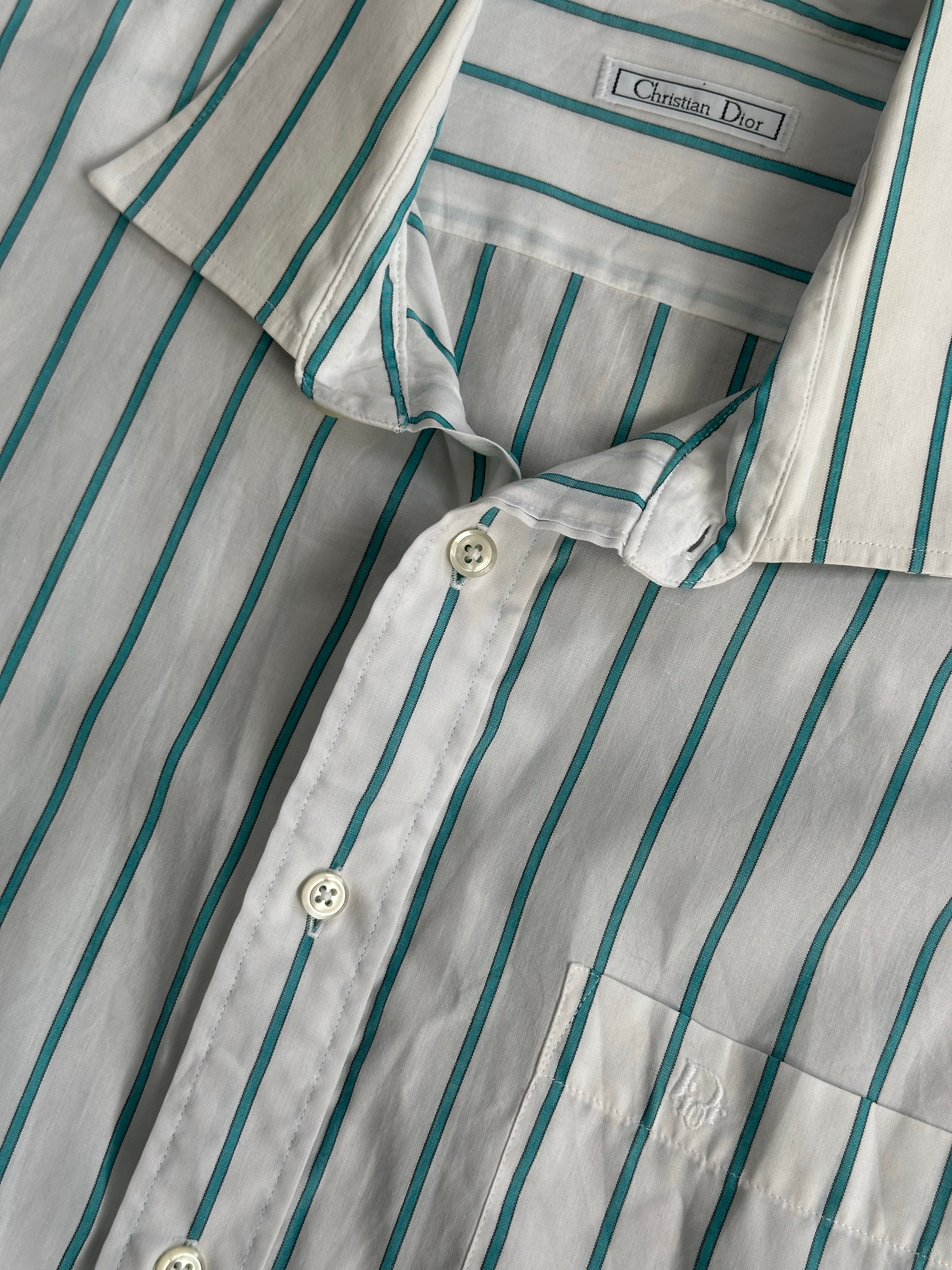 Christian Dior 1990s Cotton Striped Logo Shirt - L