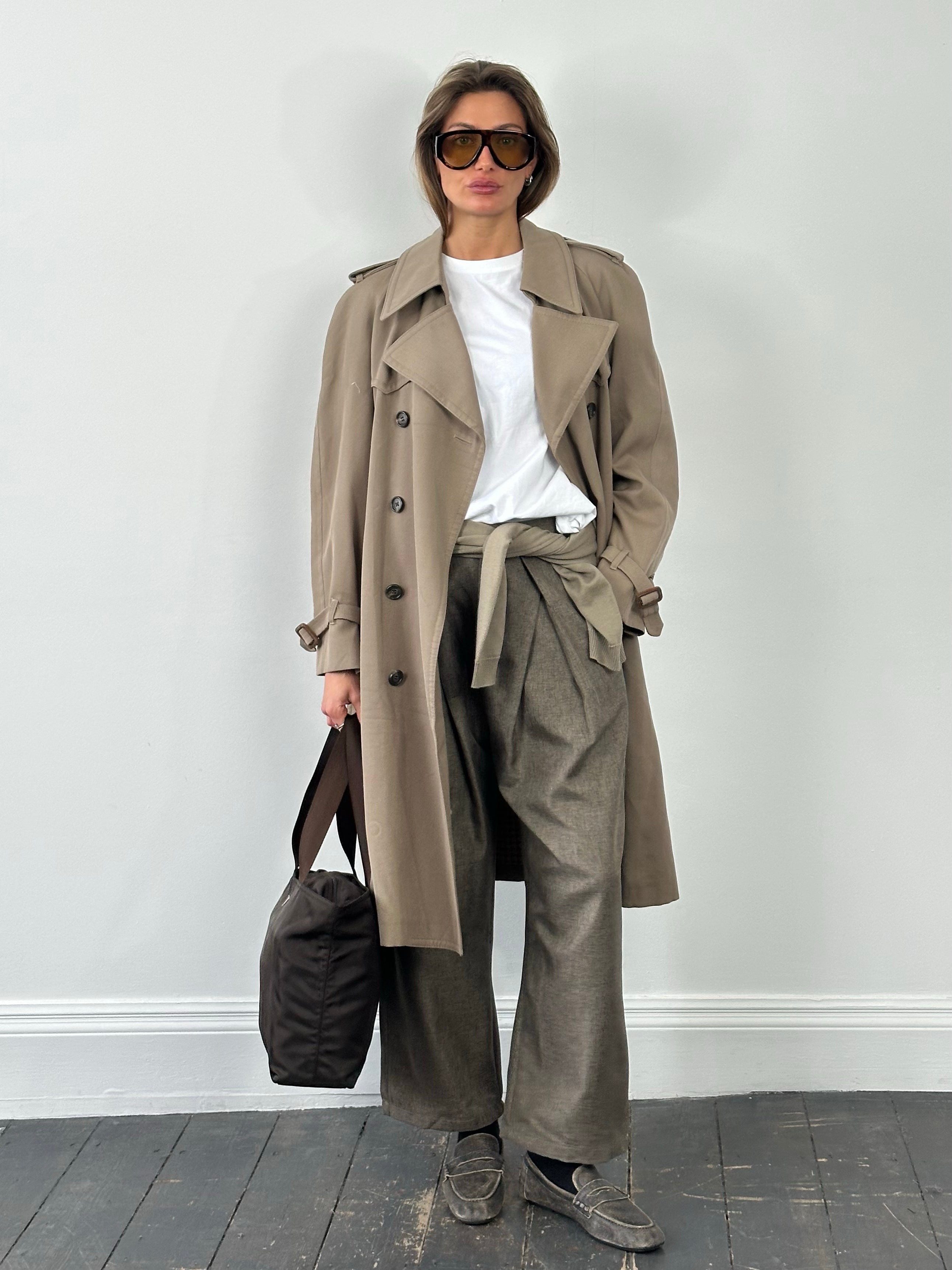 London Fog 1980s Wool Double Breated Belted Trench - L
