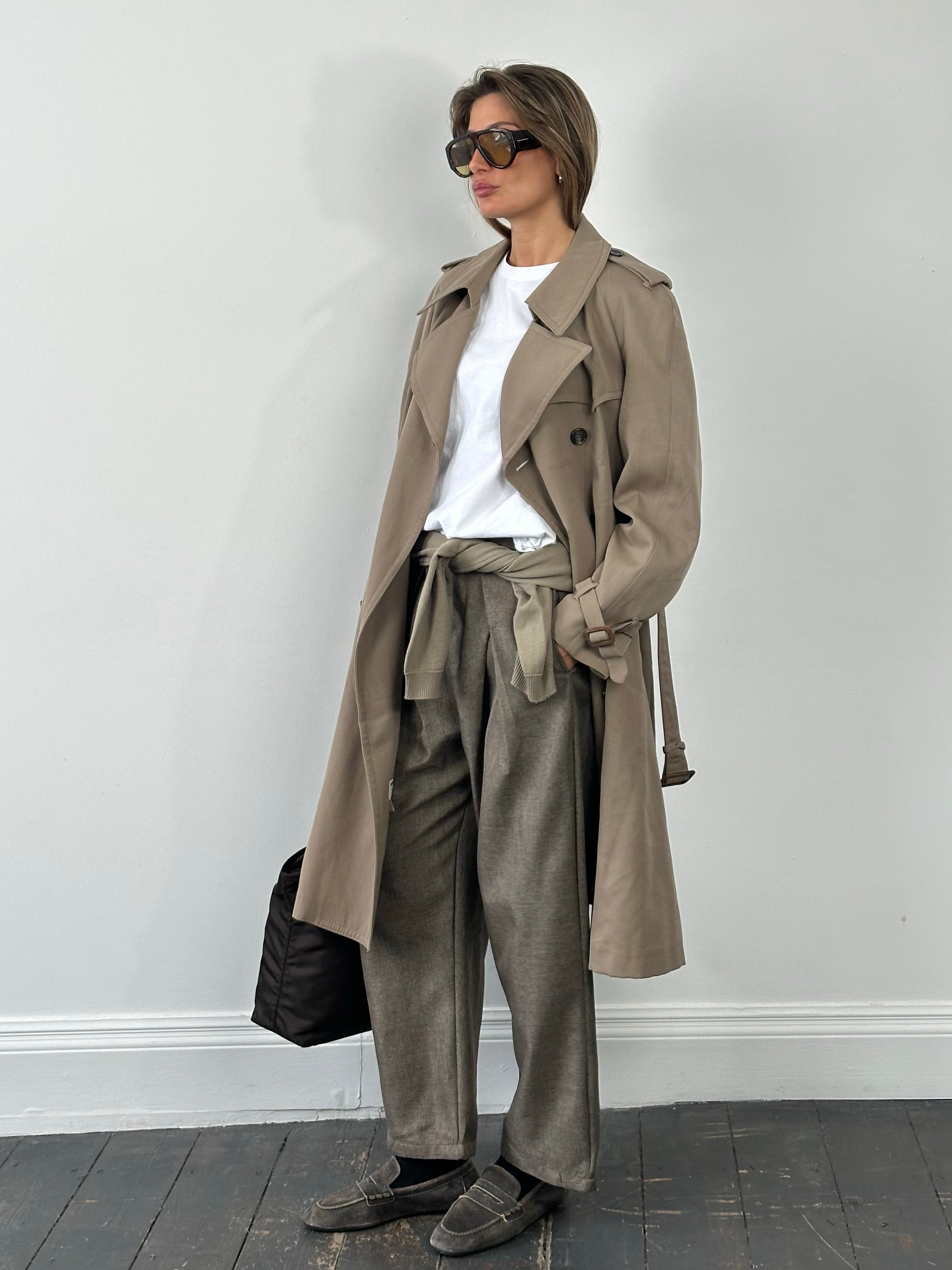 London Fog 1980s Wool Double Breated Belted Trench - L