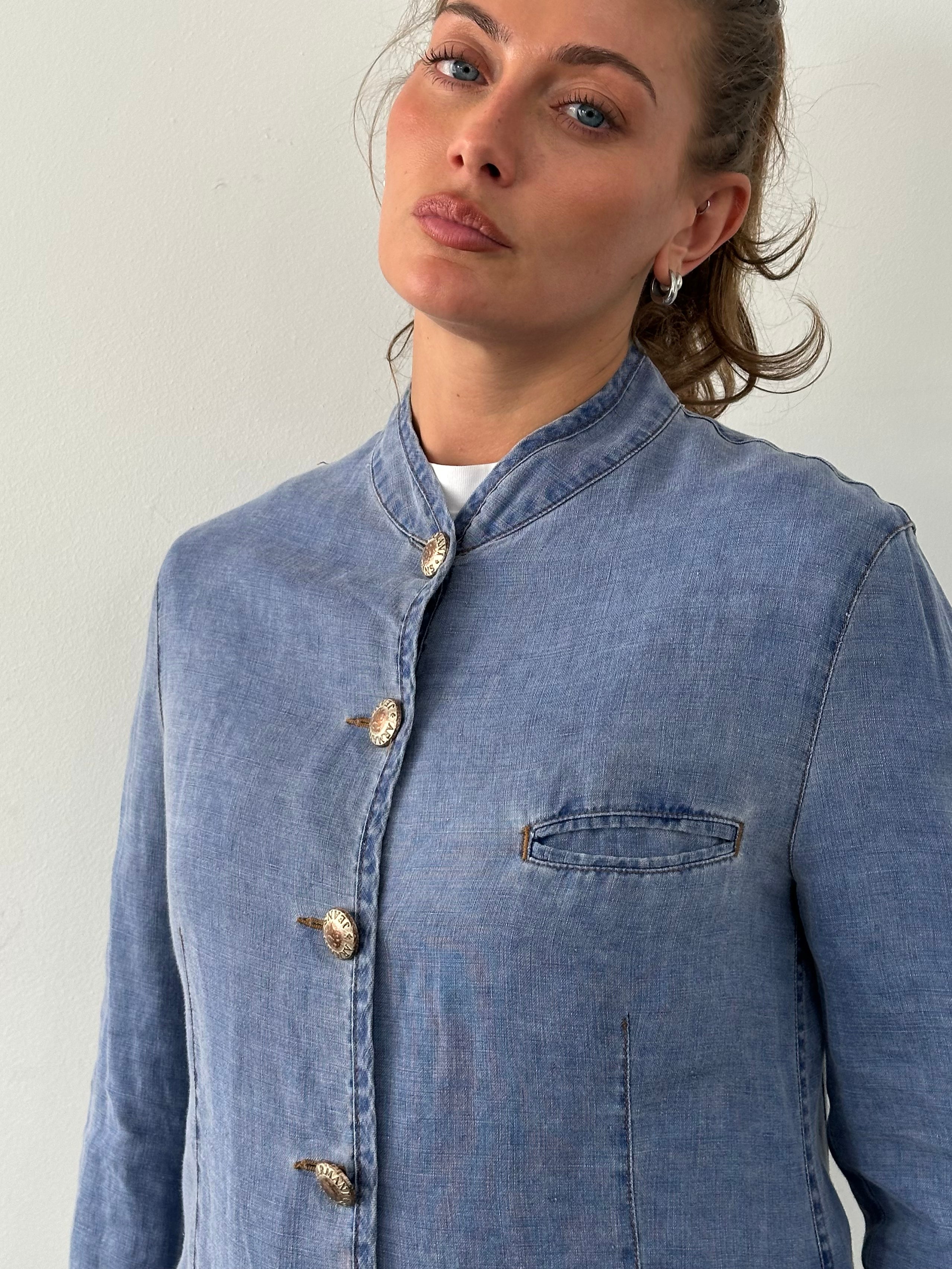Armani Jeans 1990s Pure Linen Bespoke Button Jacket - S-M