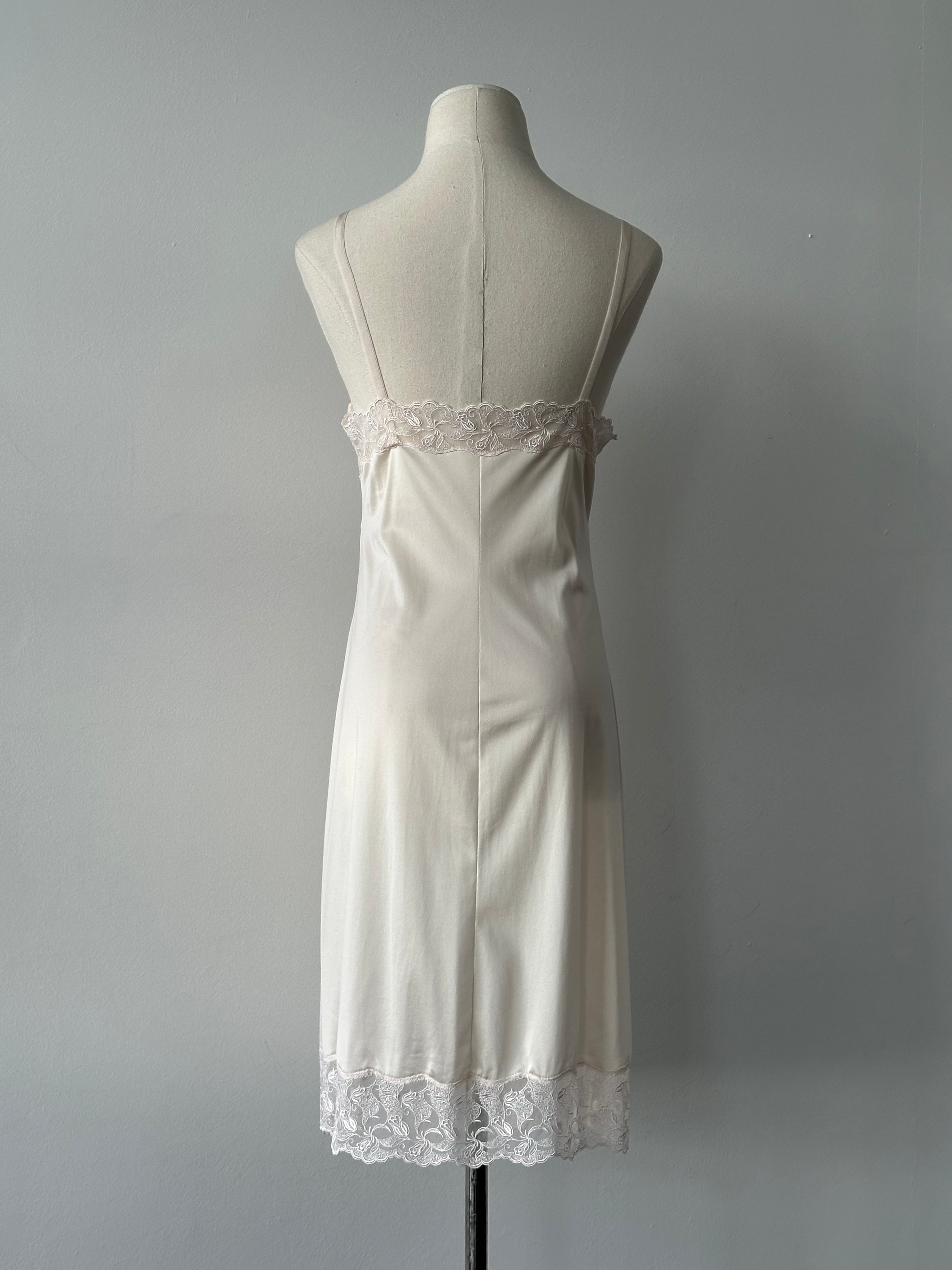 Vintage 1990s Satin Lace Midi Slip Dress - S-M