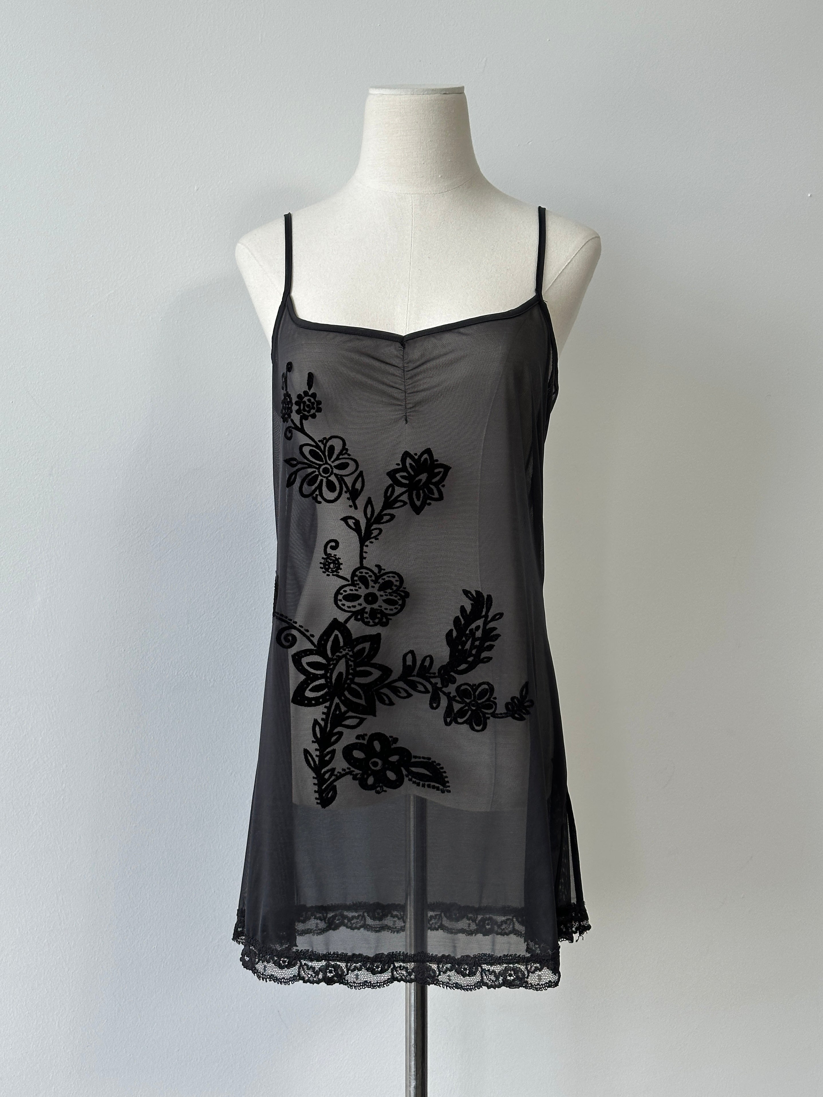 Victoria's Secret 1990s Sheer Floral Sleeveless Mini Dress - M
