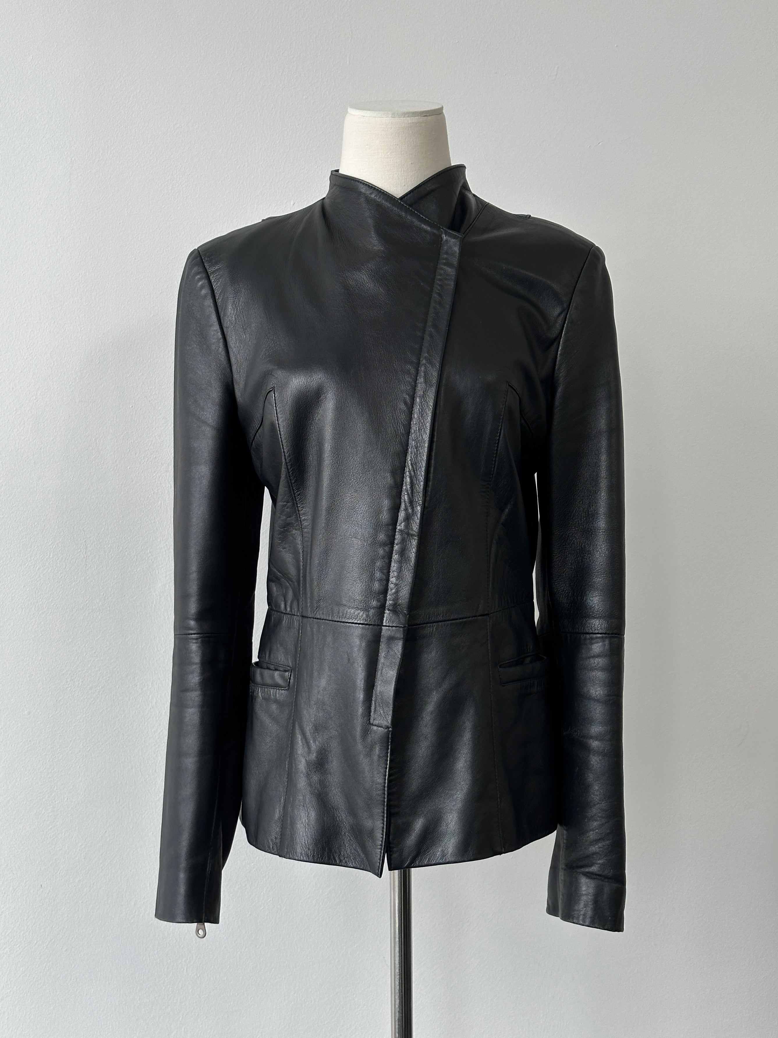Vintage 1990s Asymmetric Fitted Leather Jacket - M