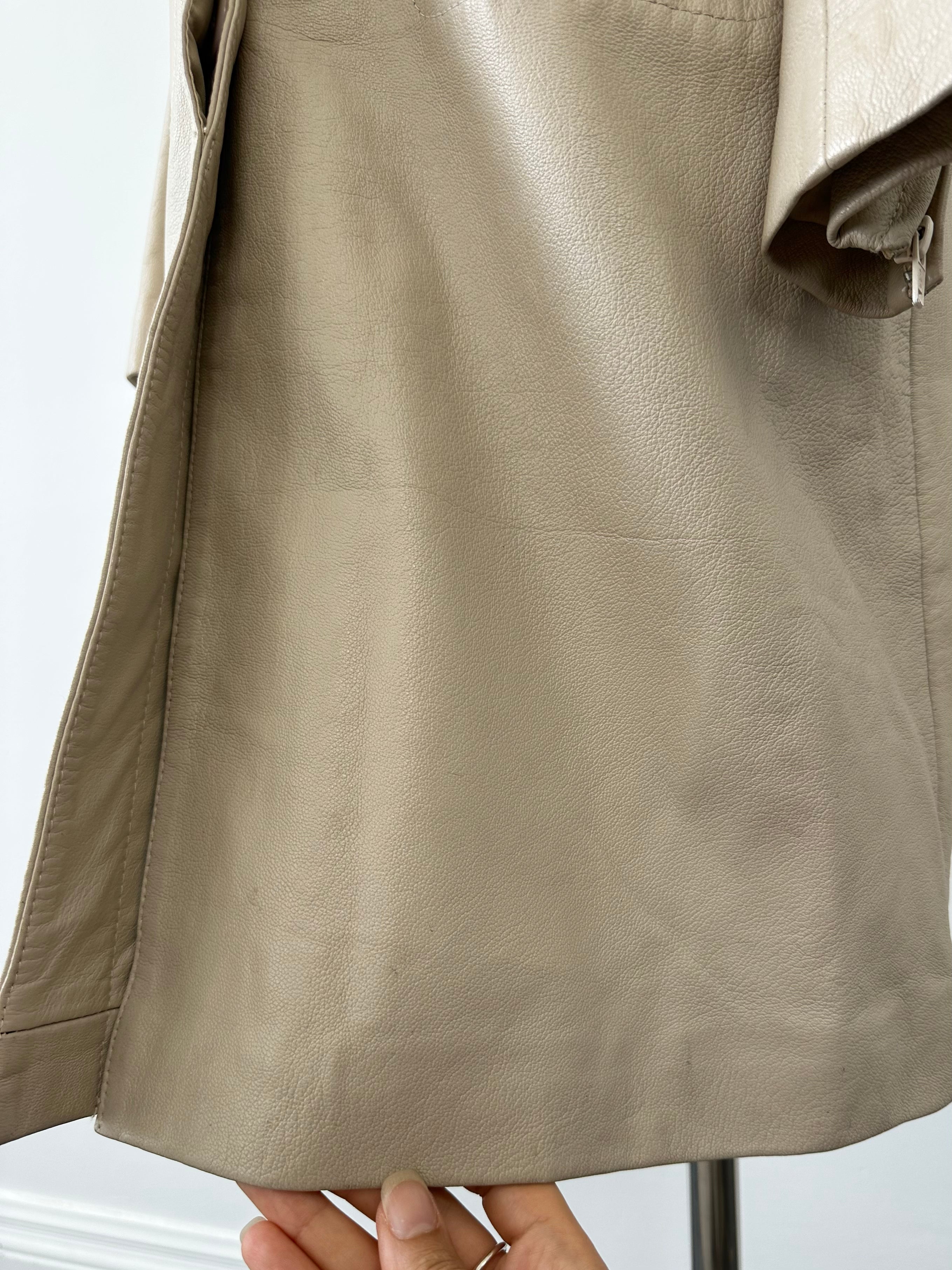 Vintage 2000s High Neck Leather Trench Coat - S
