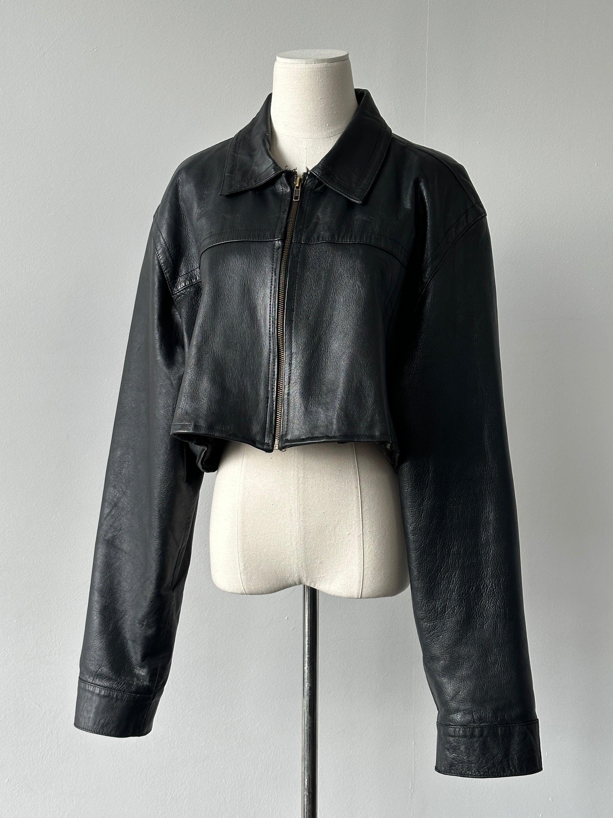 Vintage 1990s Cropped Leather Jacket - XL