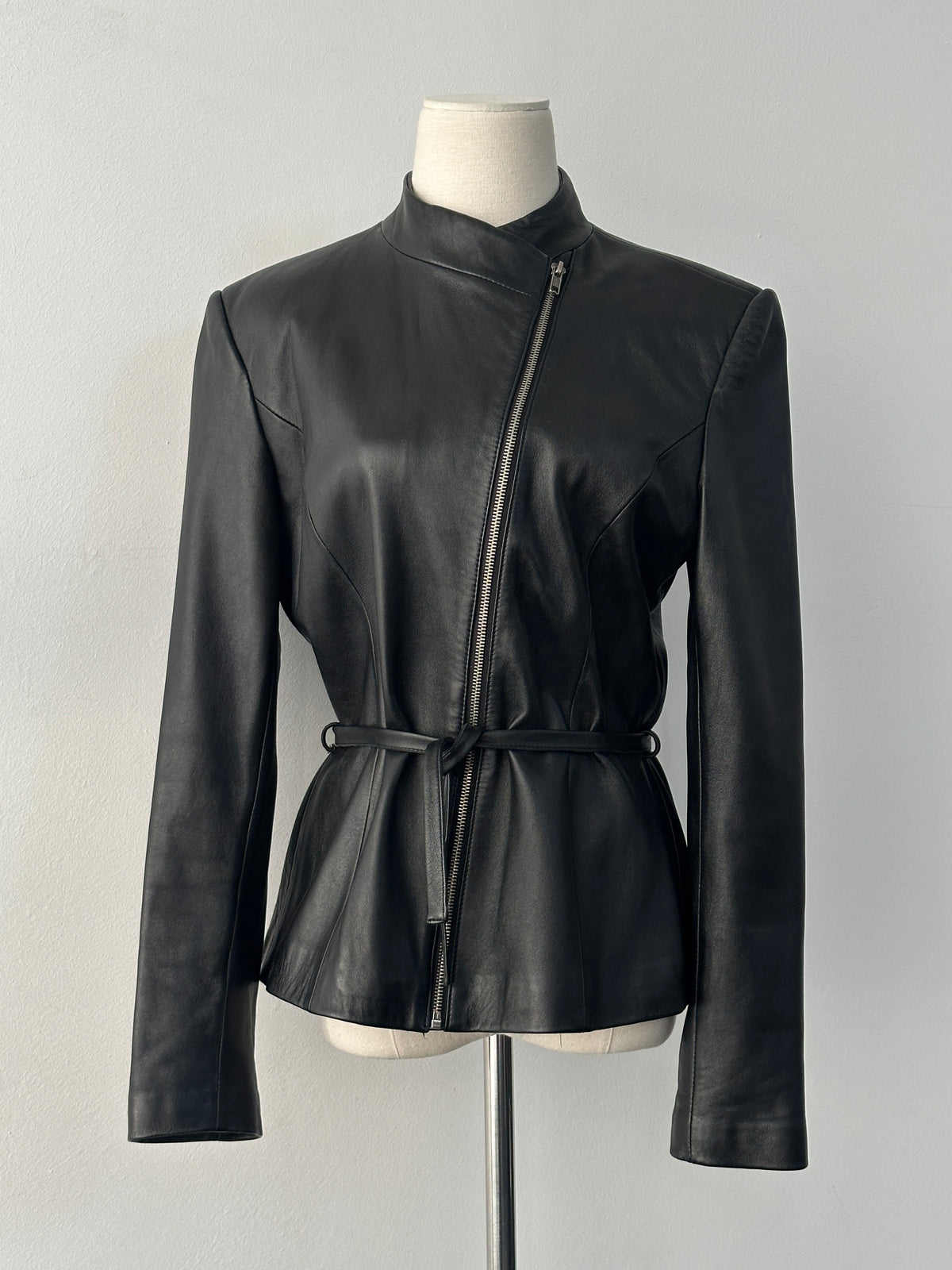Vintage 1990s Asymmetric Belted Leather Jacket - S