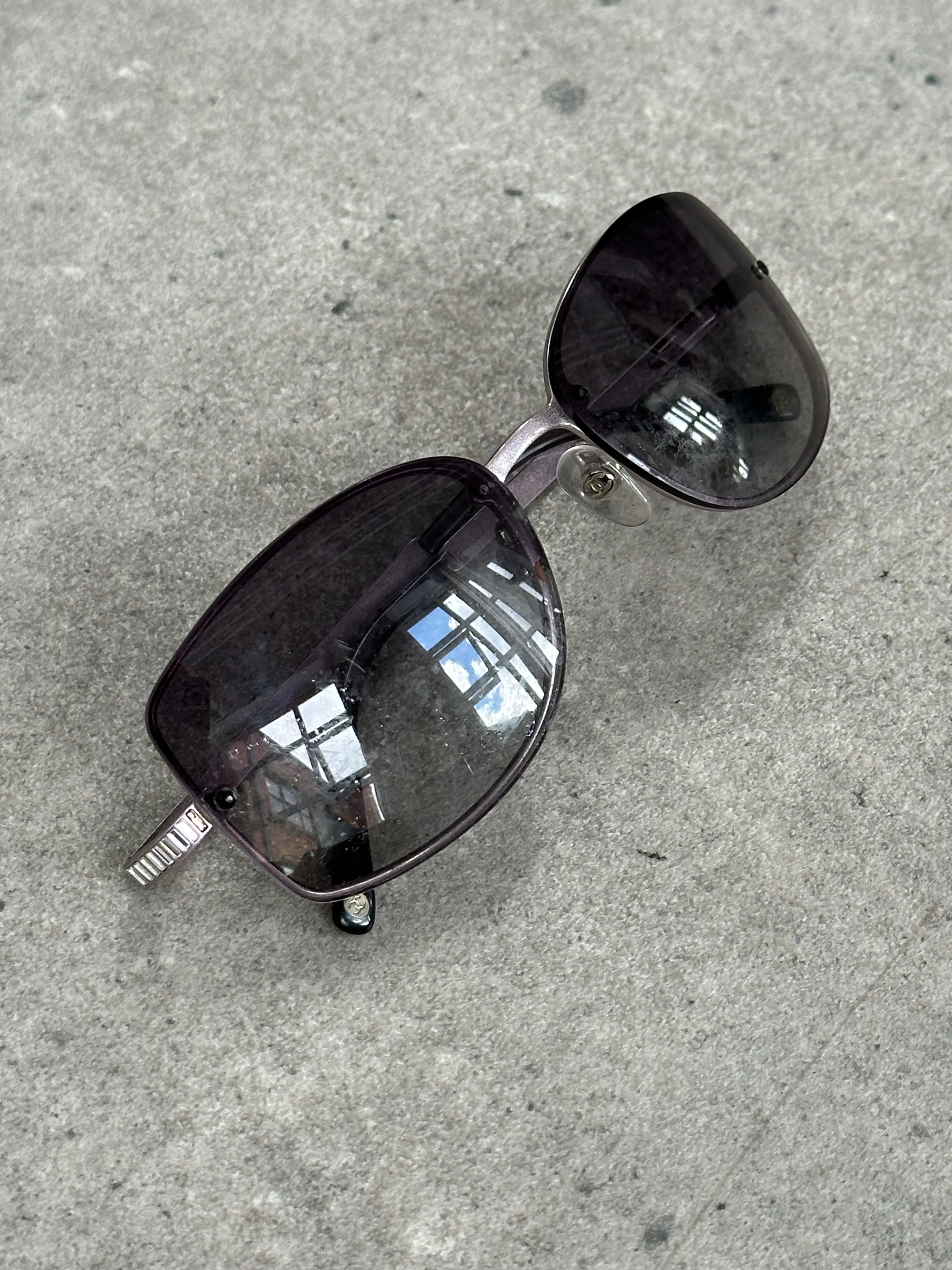 Chanel 2000s Rimless Crystal Bar Rectangle Sunglasses