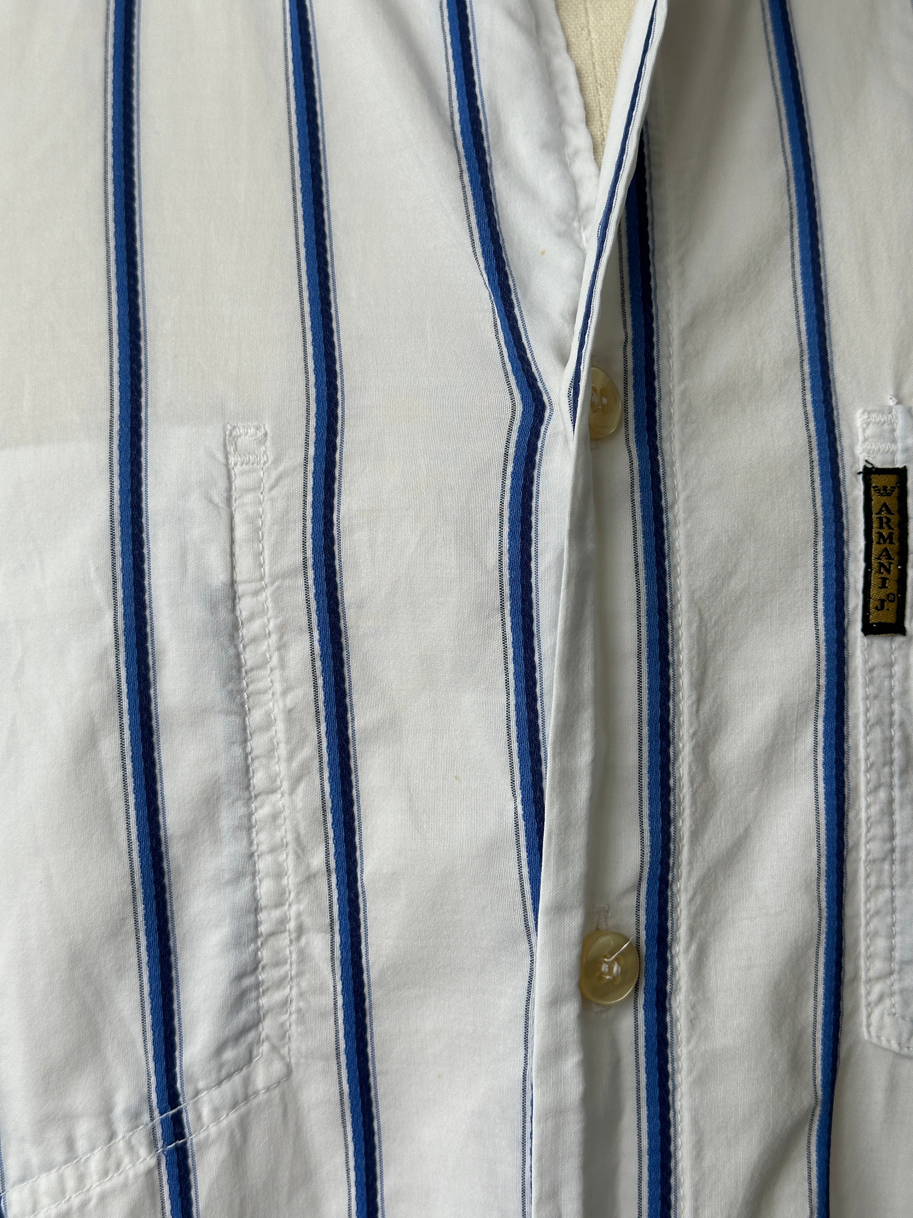 Armani Jeans 1990s Cotton Logo Striped Shirt - L