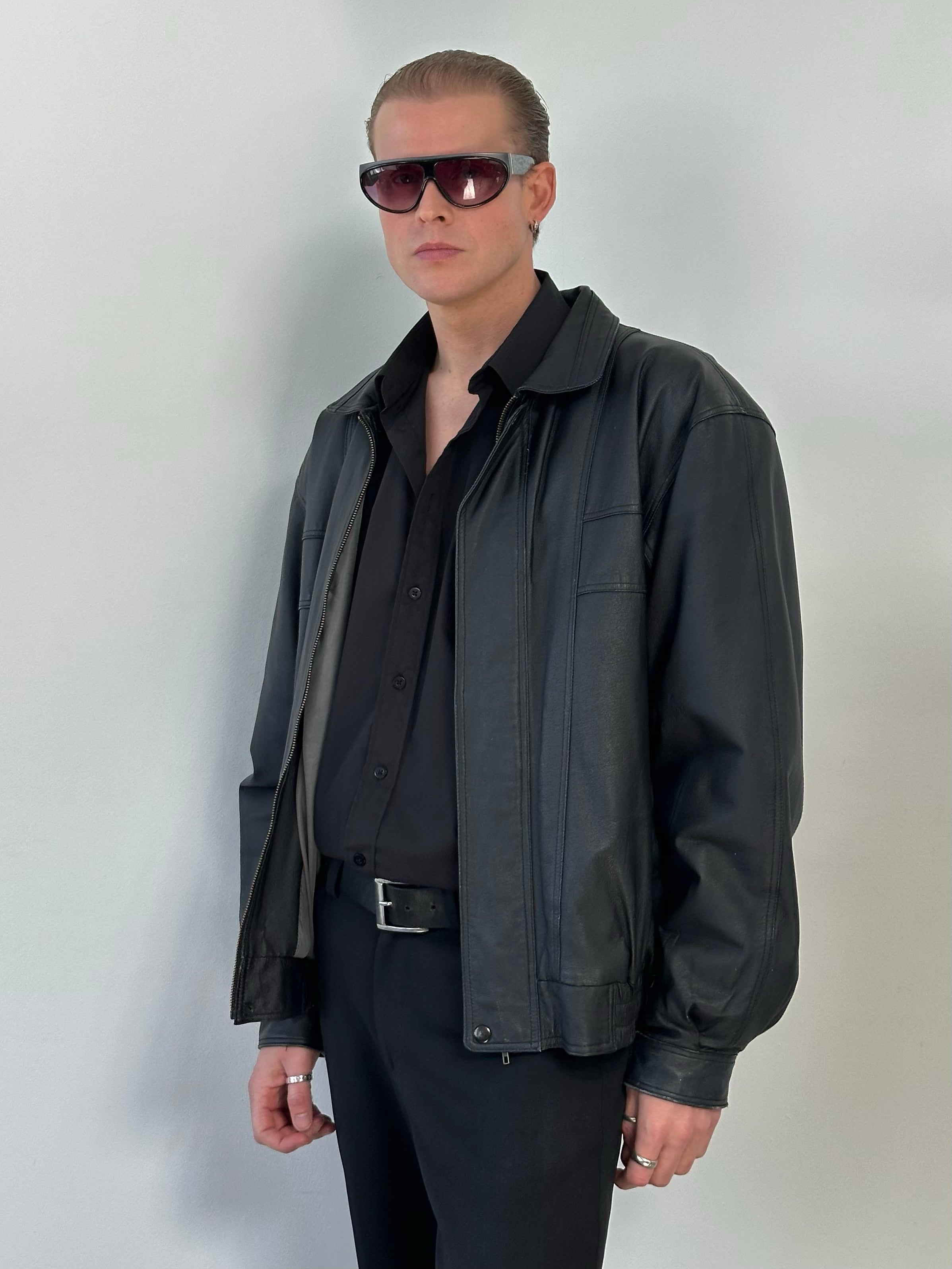Vintage 1990s Boxy Leather Bomber Jacket - XL/XXL