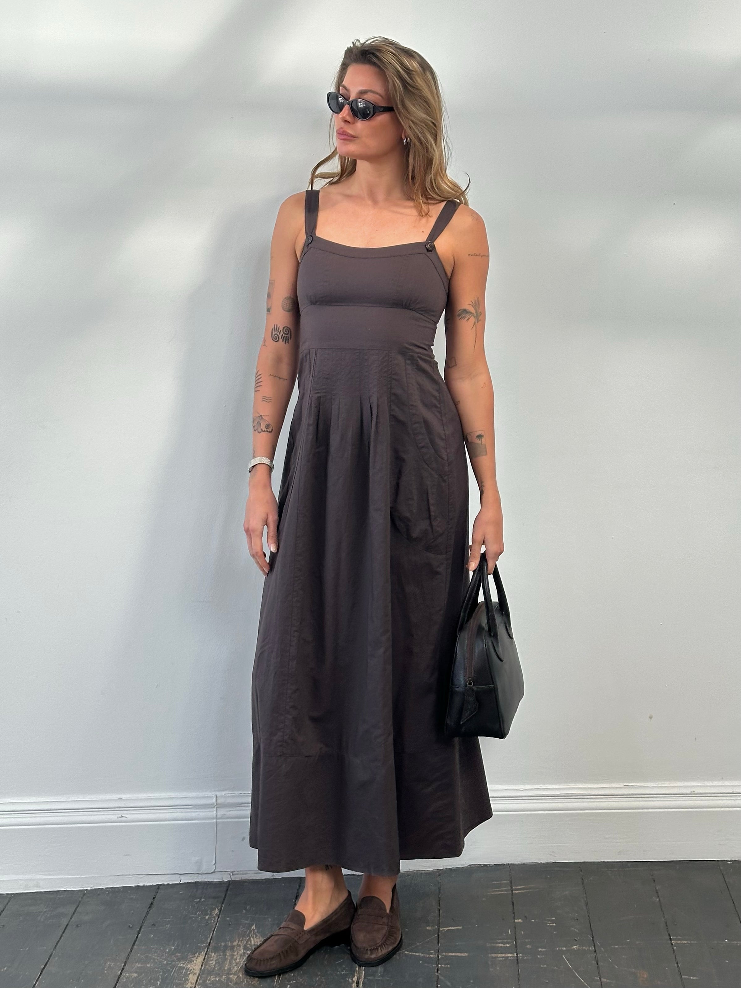 Max & Co 2000s Cotton Linen Pleated Maxi Dress - S