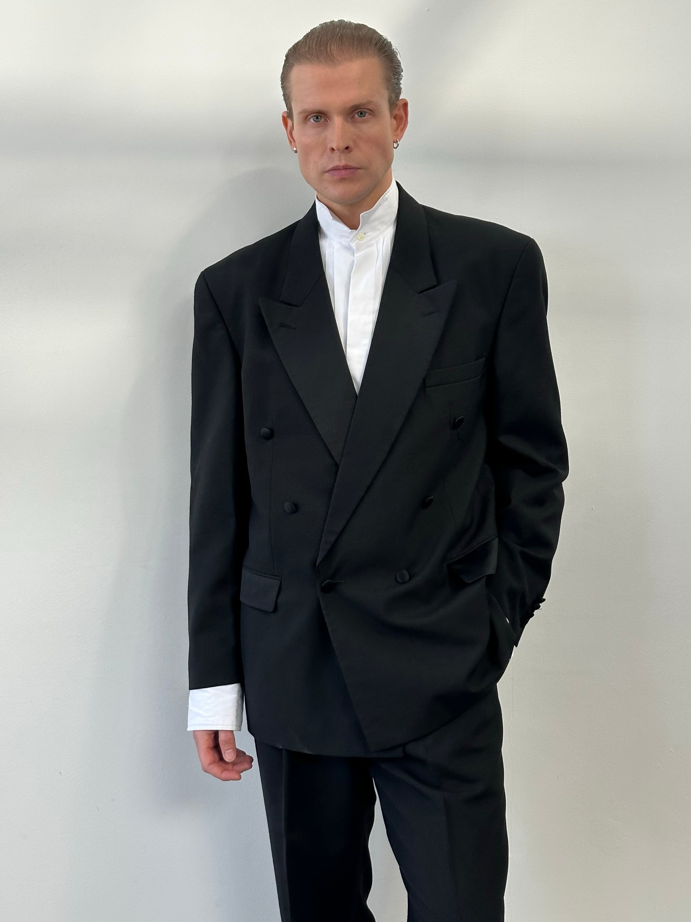 Vintage 1990s Wool Double Breasted Tuxedo Suit - 44R/W32