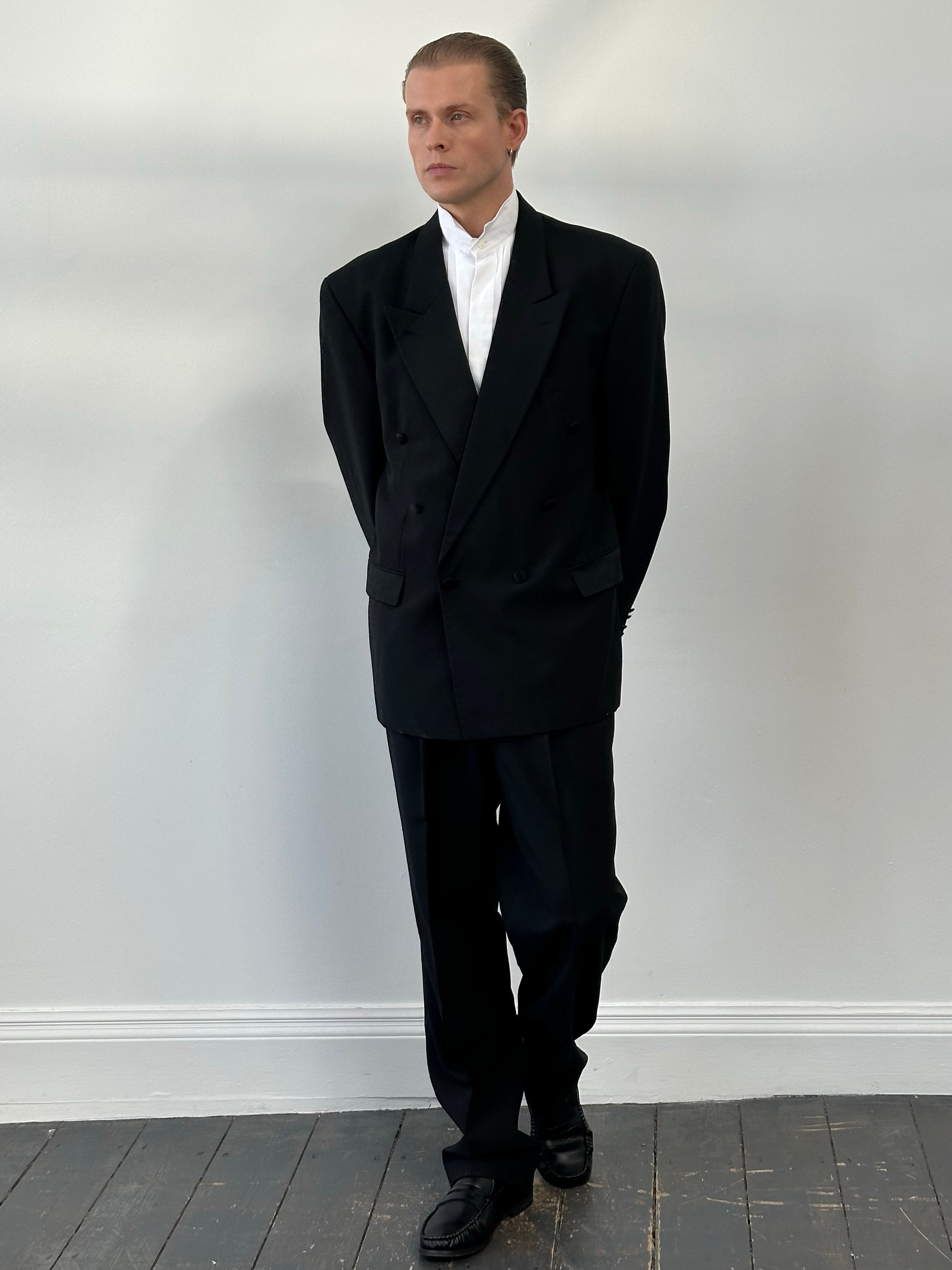 Vintage 1990s Wool Double Breasted Tuxedo Suit - 44R/W32