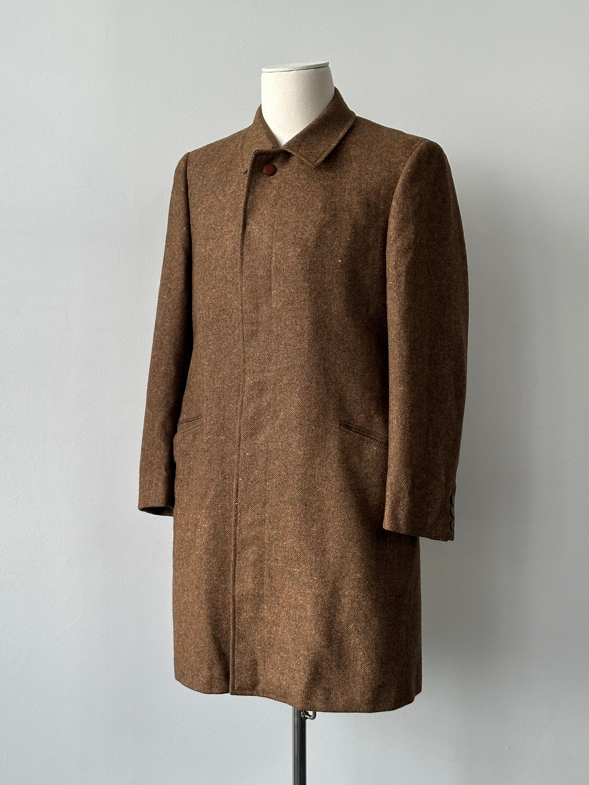 Italian Vintage 1980s Pure Virgin Wool Single Breasted Herringbone Coat - M