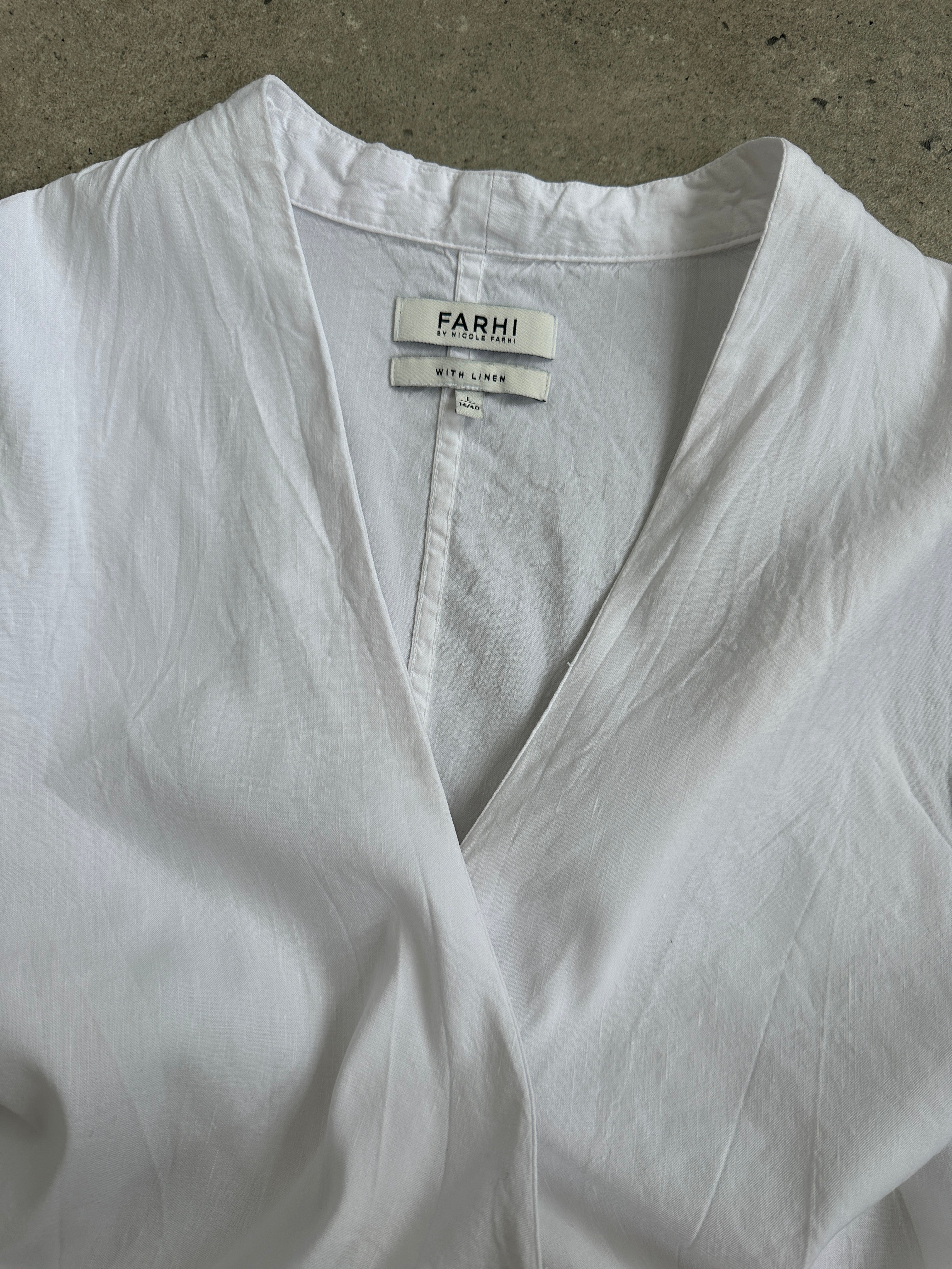 Nicole Farhi 2000s Linen Asymmetric Wrap Top - M-L
