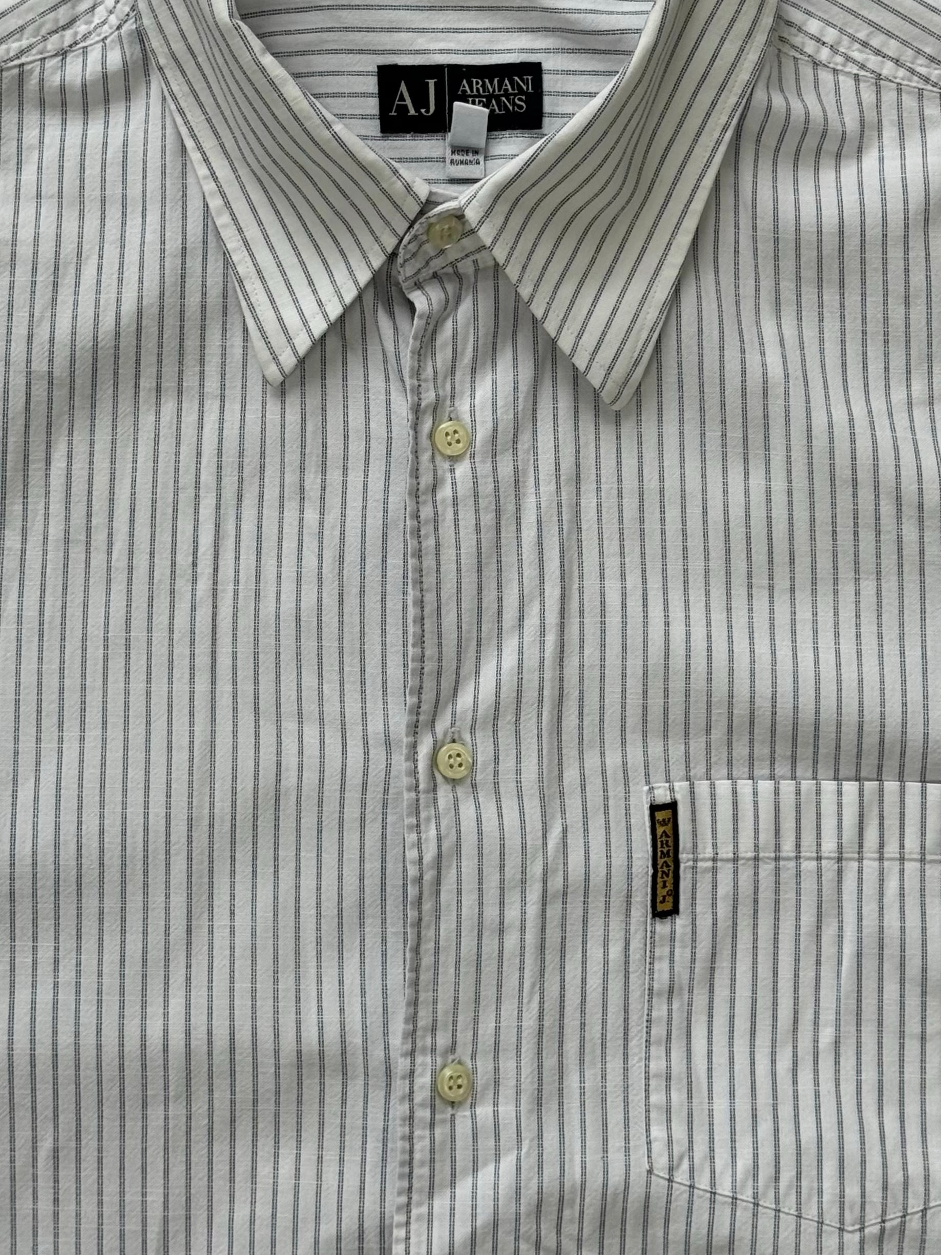 Armani Jeans 2000s Pure Cotton Striped Short Sleeve Shirt - M