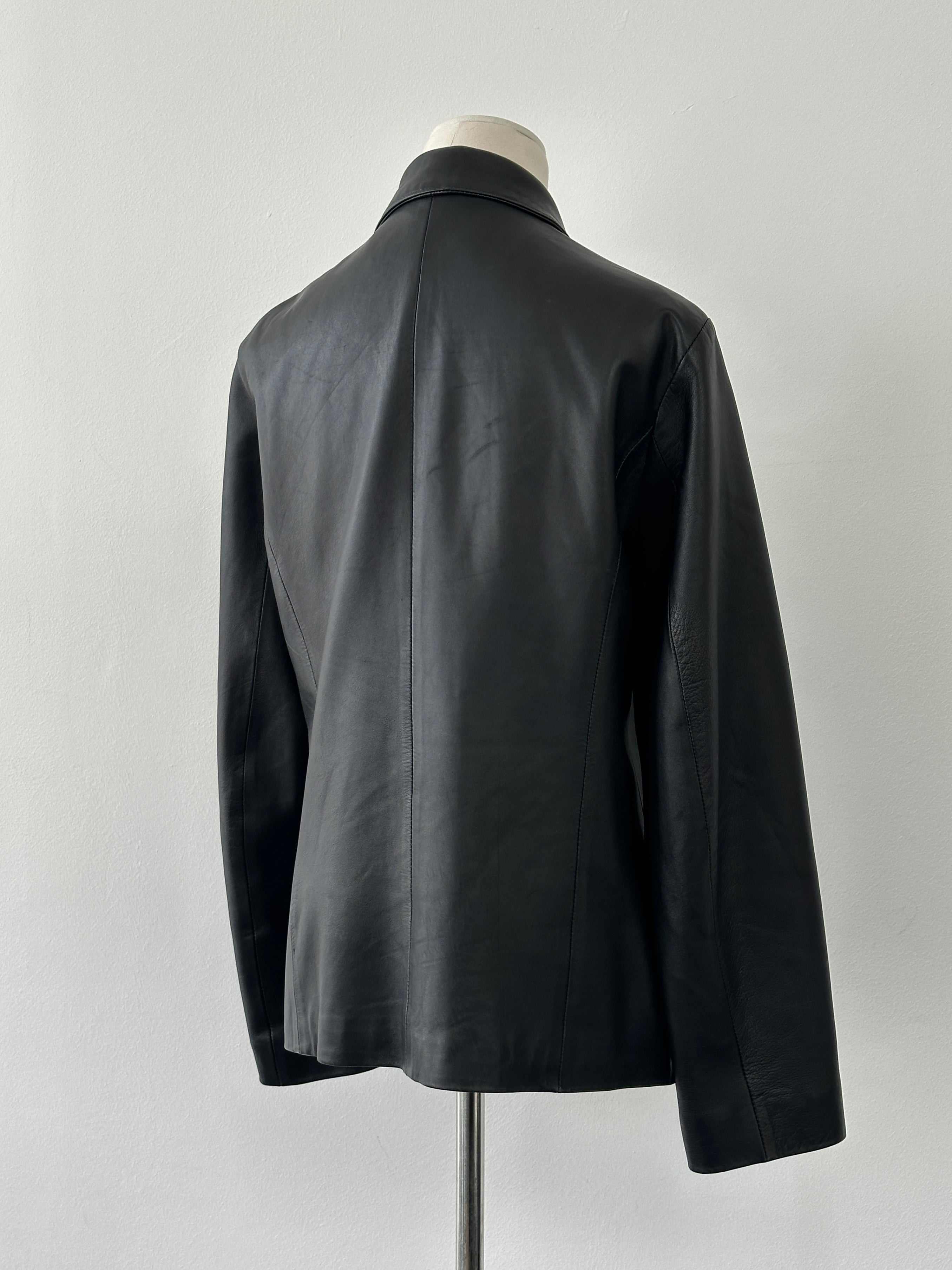 British Vintage 1990s Minimal Smooth Leather Jacket - M
