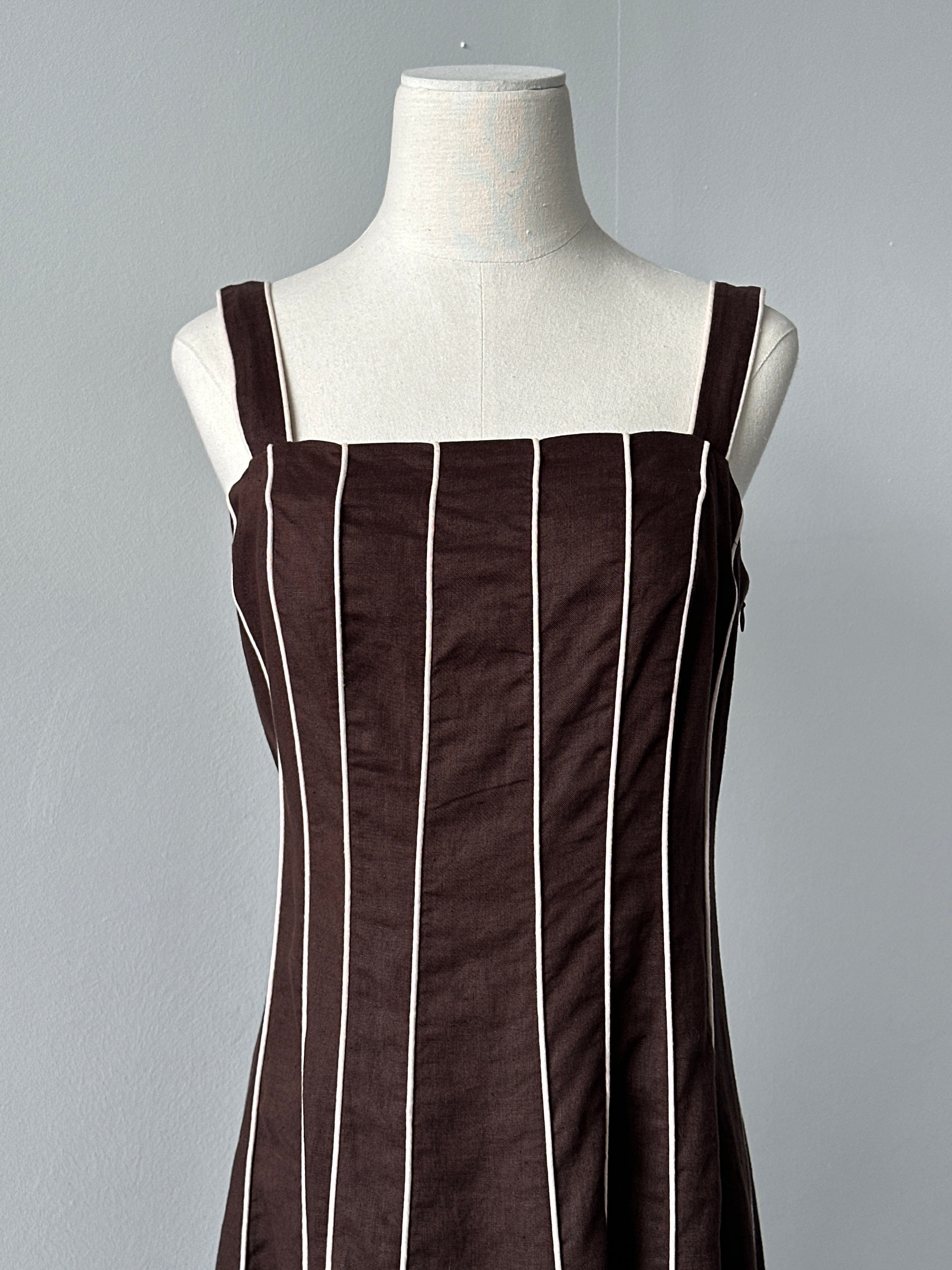 Vintage 1990s Pure Linen Striped Dress - M