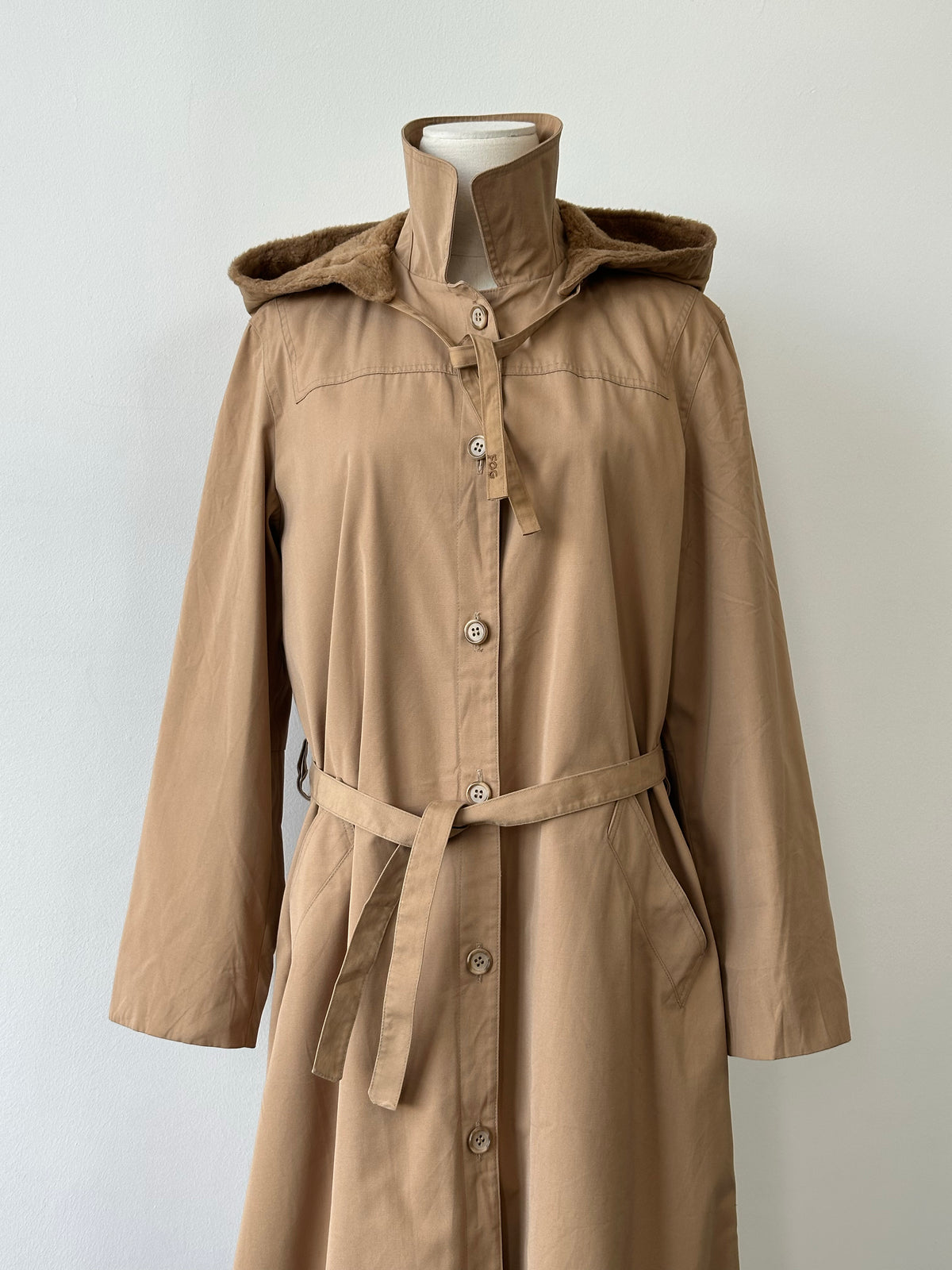 London Fog 1980s Cotton Belted Hooded Belted Trench - M