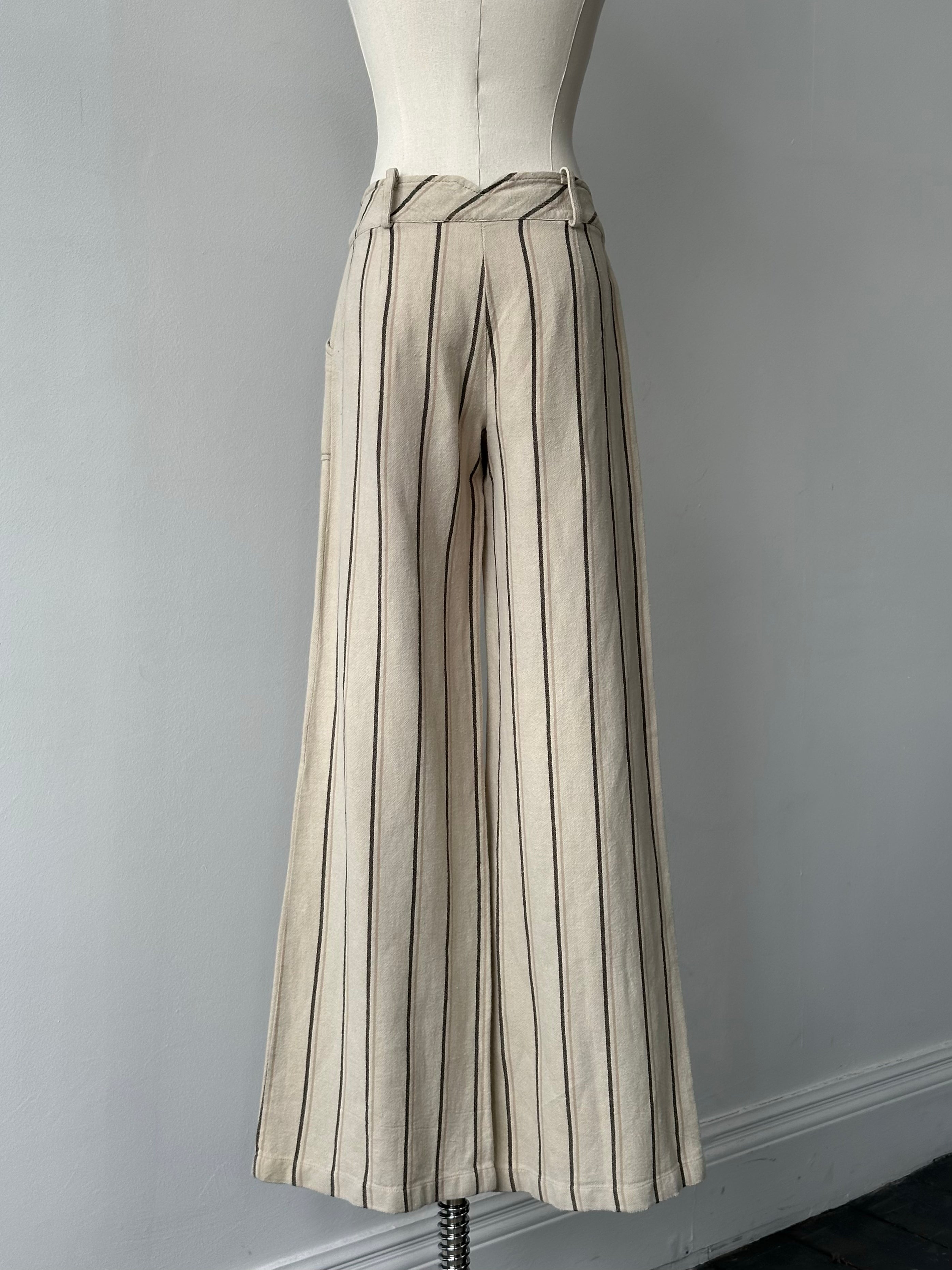 Max & Co 2000s Linen Cotton Striped Wide Leg Trousers - W26