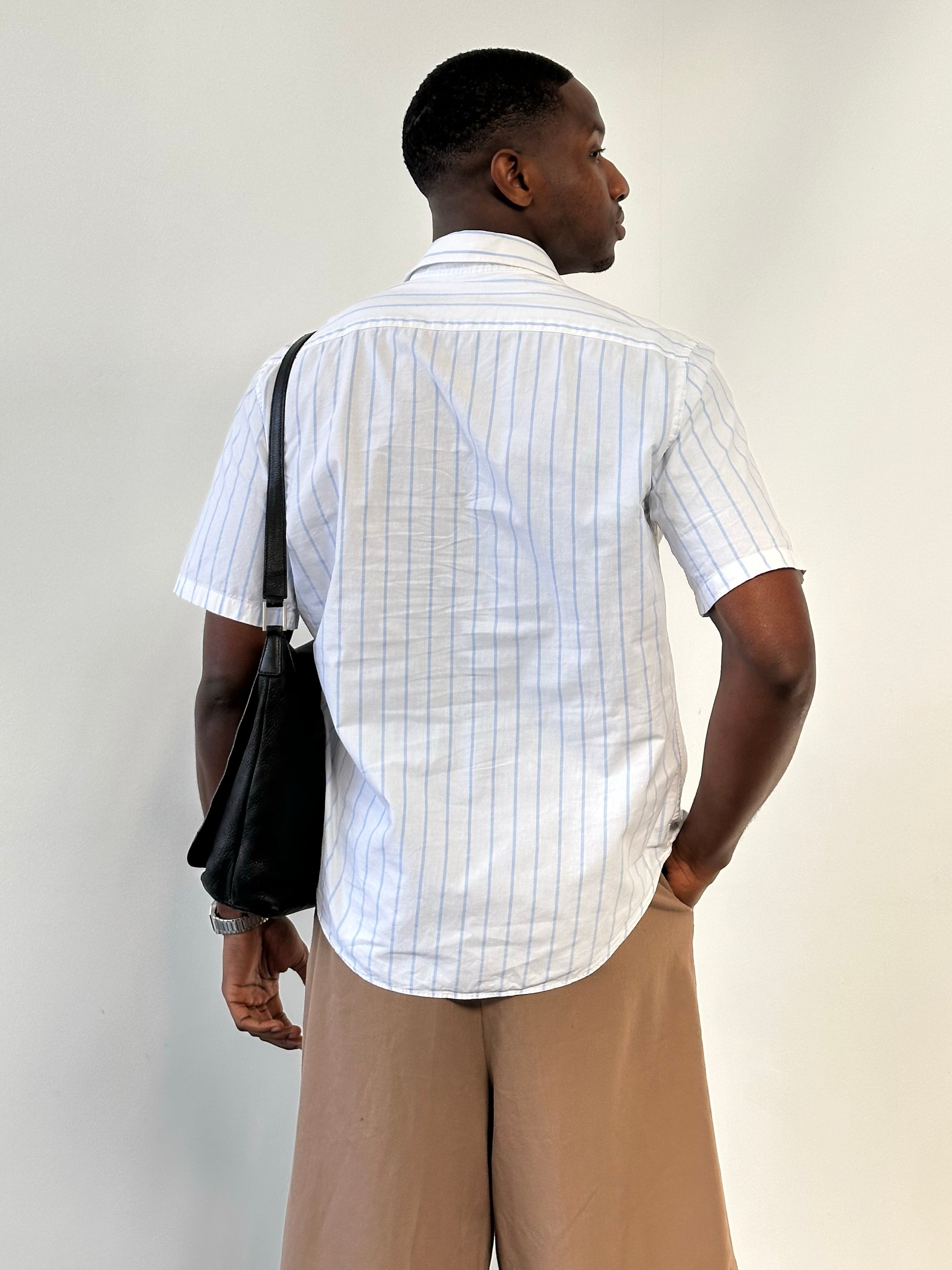 Armani Jeans 2000s Pure Cotton Striped Short Sleeve Shirt - M