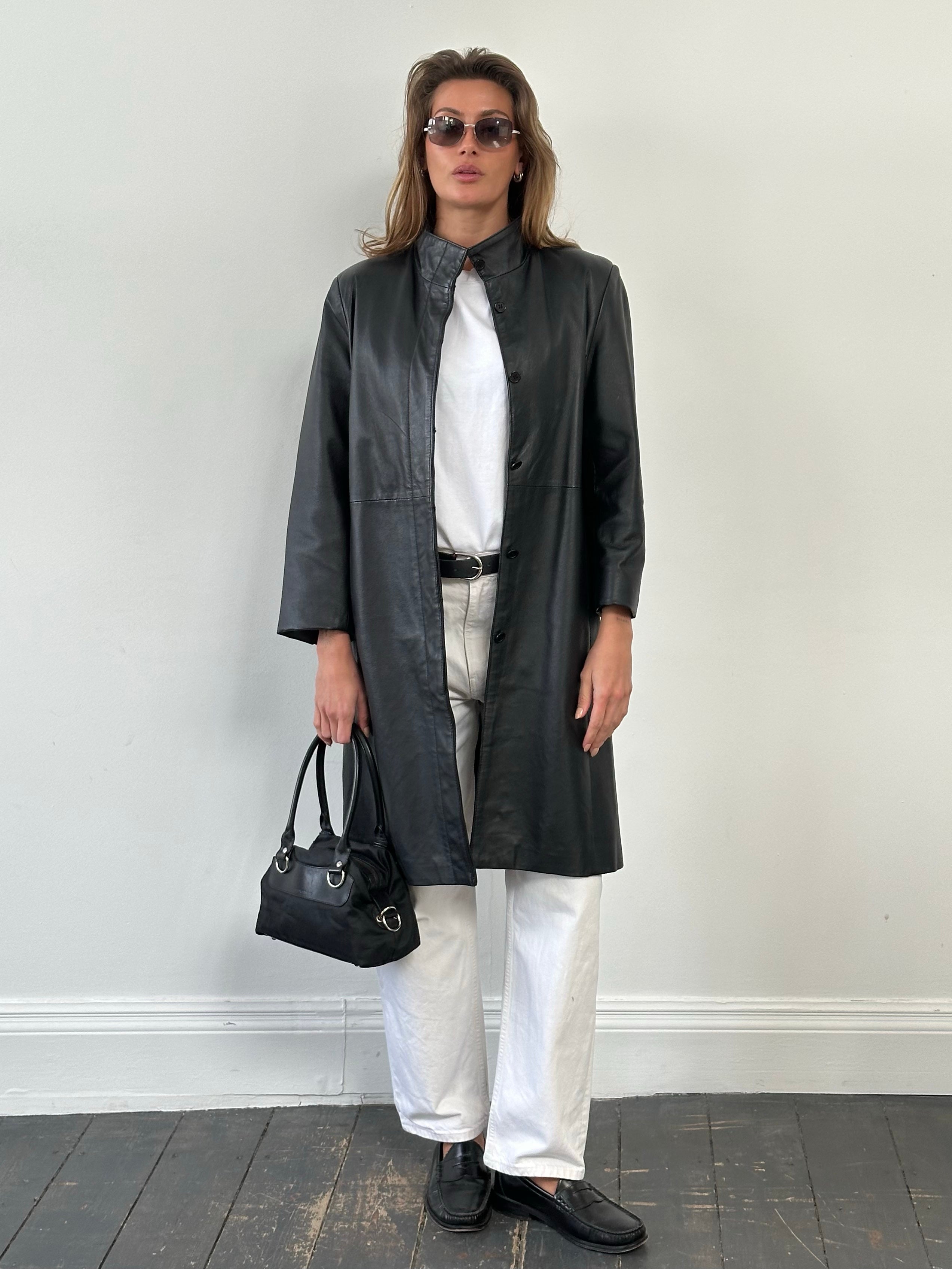 Vintage 1990s High Neck Concealed Placket Trench Coat - S/M