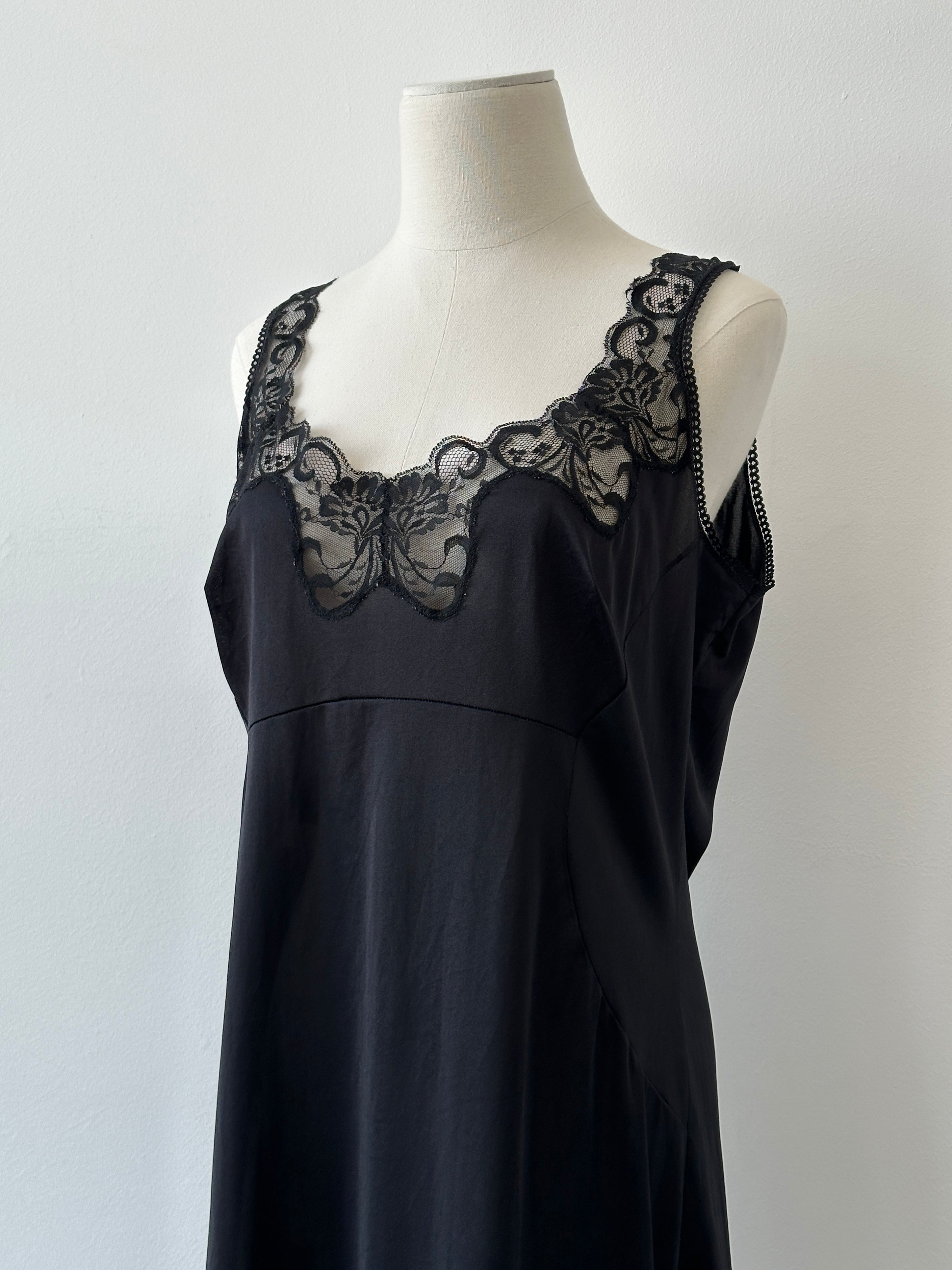 Vintage 1990s Semi Sheer Lace Midi Slip Dress - M