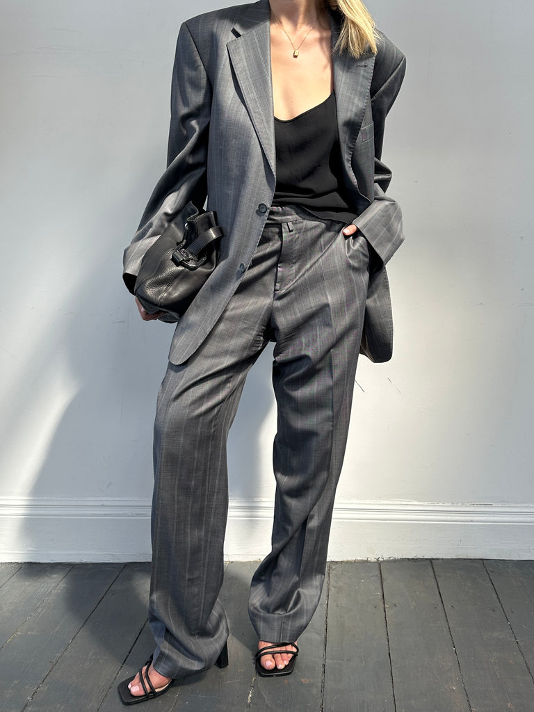 Prada Wool Silk Stripe Single Breasted Suit - 46/W35 - SYLK