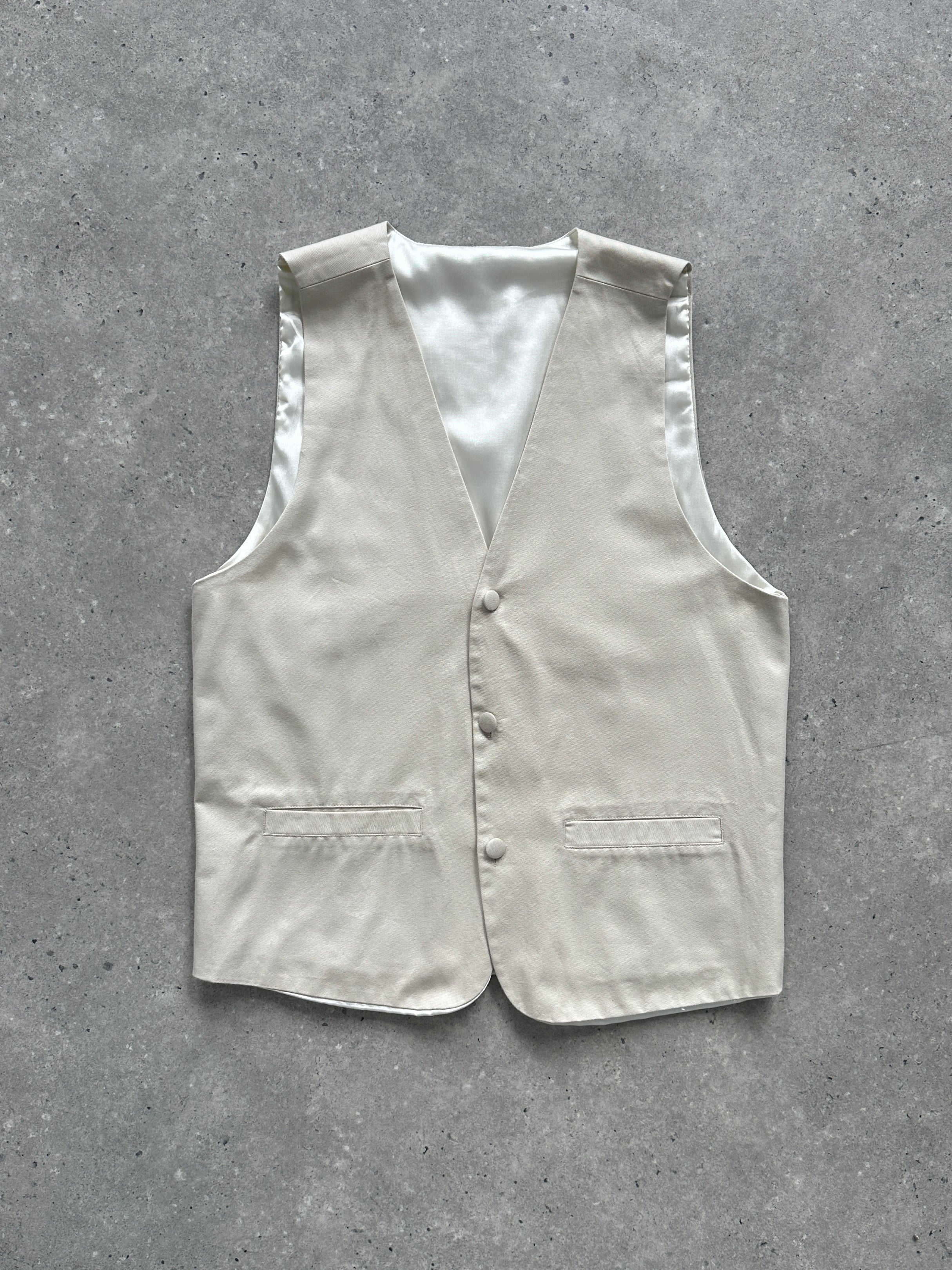 Vintage brand vintage cotton twill waistcoat coat in S/M size, showing the classic button-up front and tailored fit.