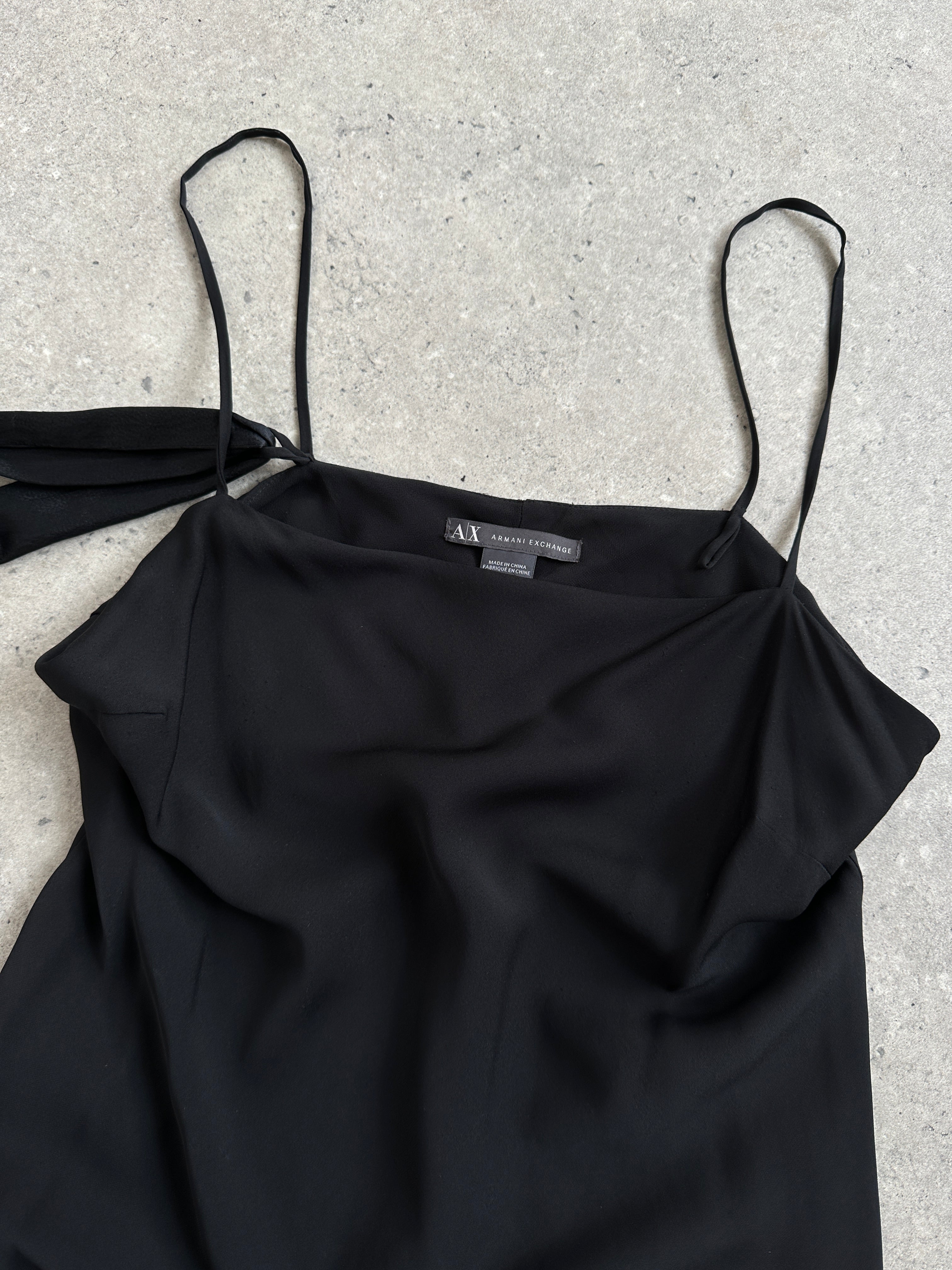 Armani Exchange 2000s mulberry silk slip dress in size M, featuring a sleek, elegant design with thin straps and a smooth silk finish.