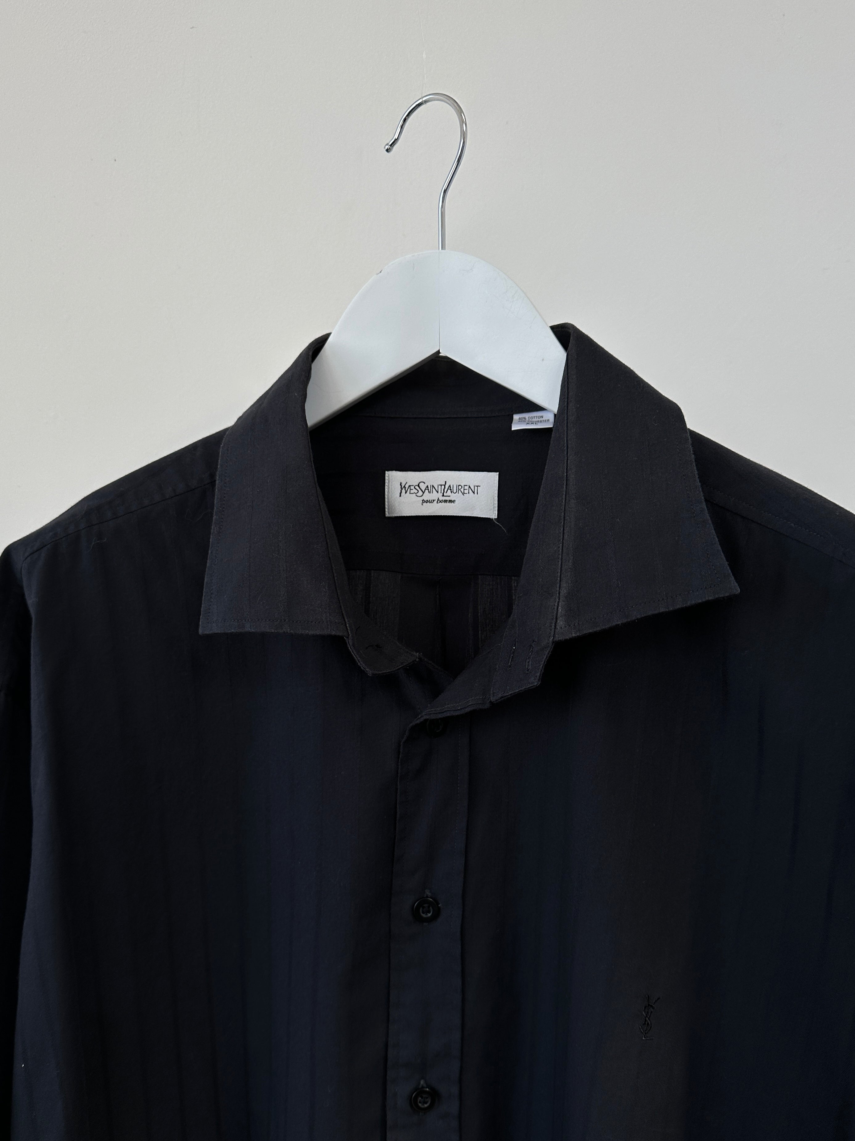 Yves Saint Laurent XXL pinstripe cotton shirt with classic collar and button-down front, featuring black and white pinstripes.