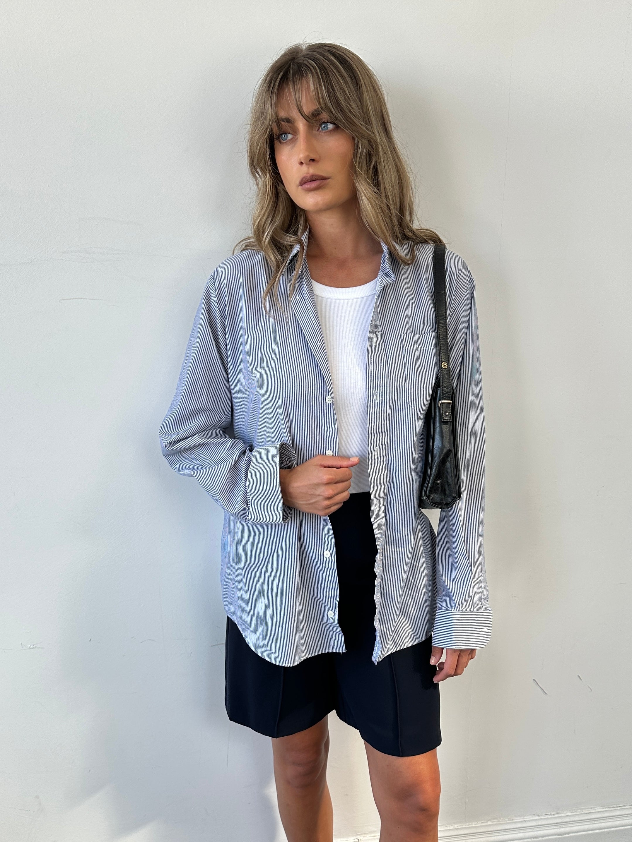 St Michael Pinstripe Shirt - M/L - SYLK