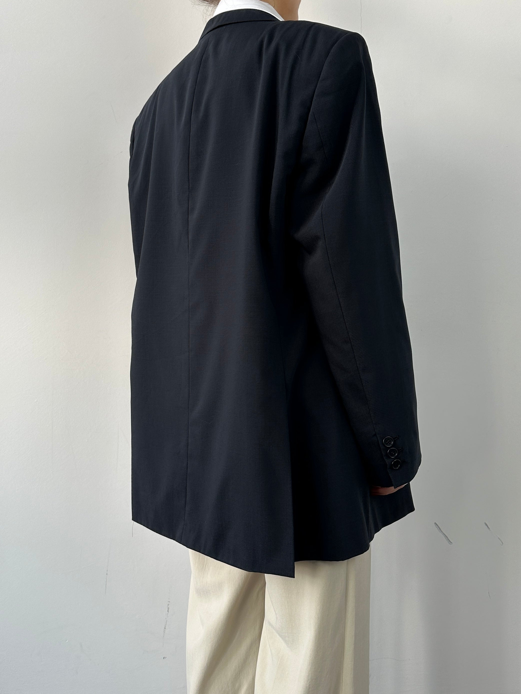 Valentino Roma single-breasted wool blazer in XL, tailored fit with notch lapels, dark gray color, and classic design.