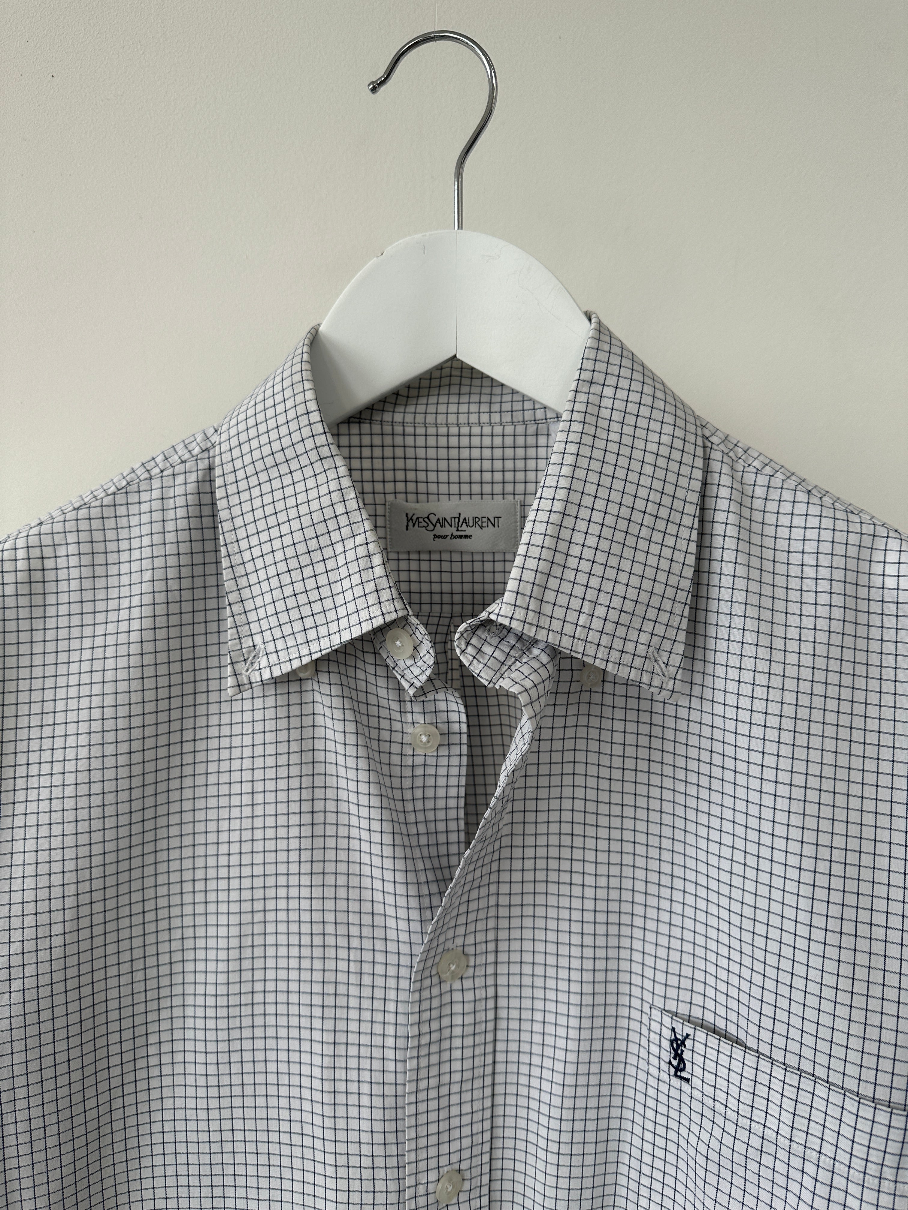 Yves Saint Laurent mini check cotton shirt in size M, featuring a classic button-up design and tailored fit.