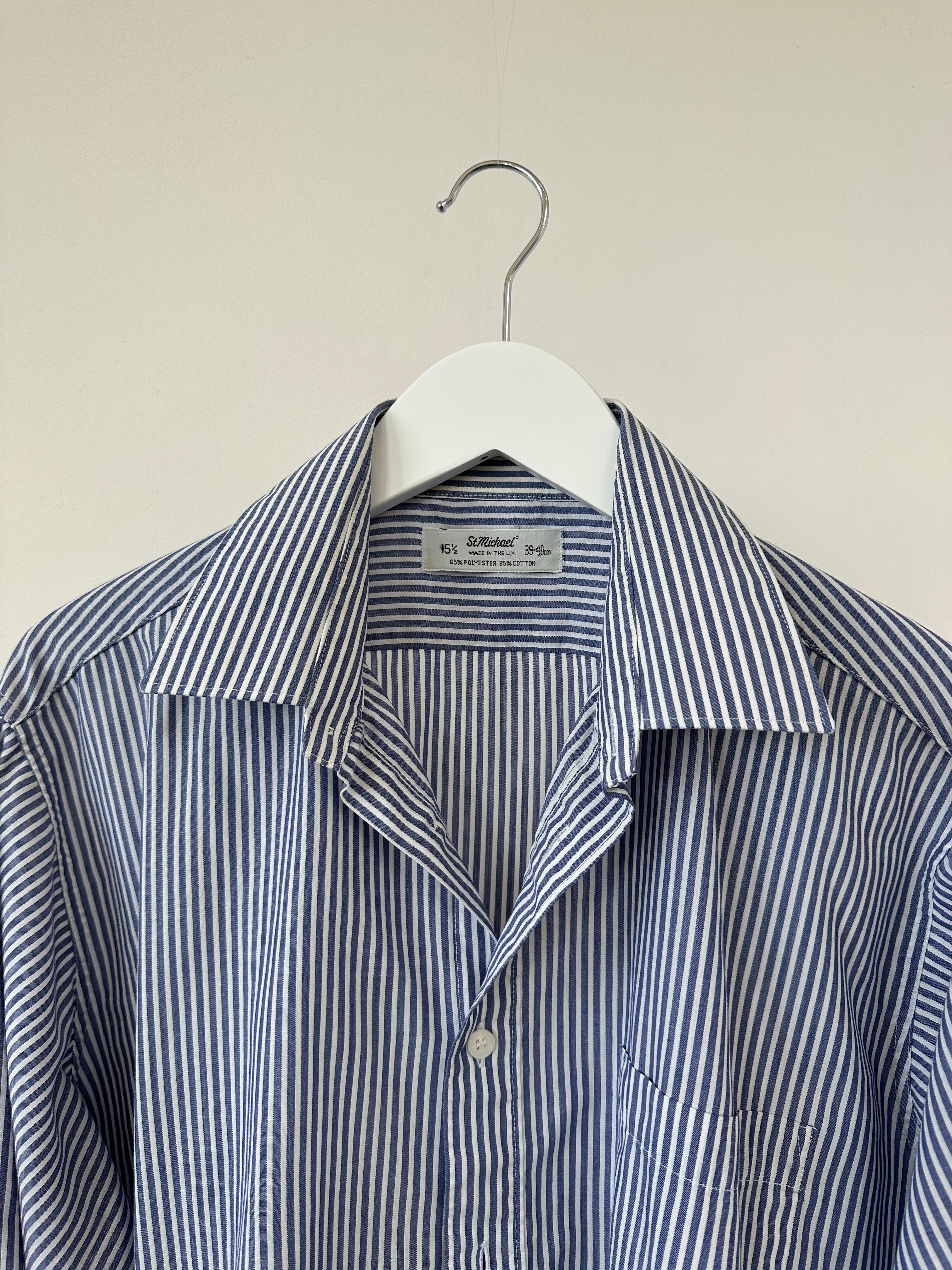 St Michael men's pinstripe cotton shirt in size M, featuring a classic button-up design with a collar and long sleeves.