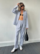 St Michael Brushed Cotton Stripe Pyjama Two Piece Set - L/W28 - SYLK