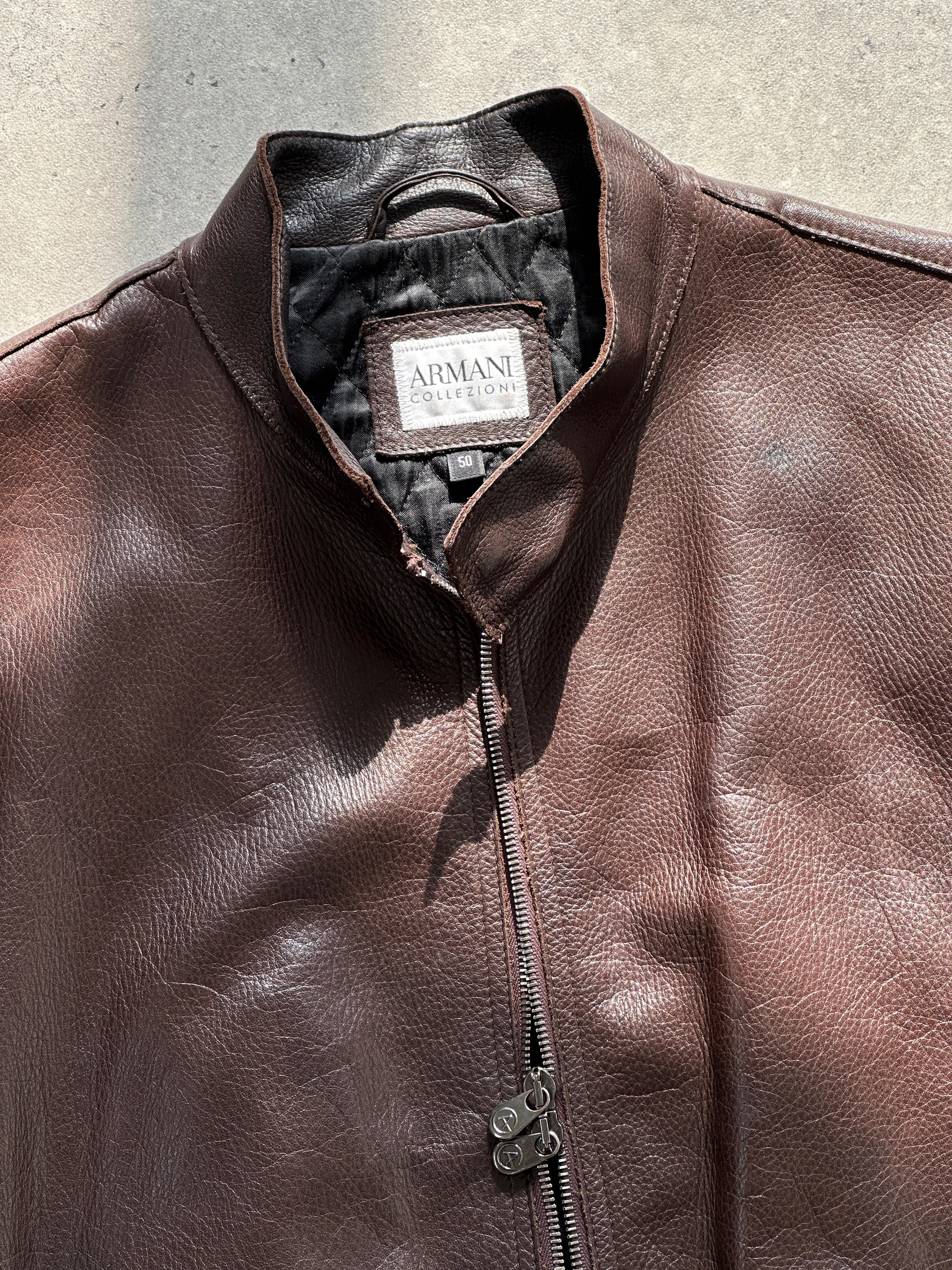 Armani Collezioni Double Zip Leather Biker Jacket - S - SYLK