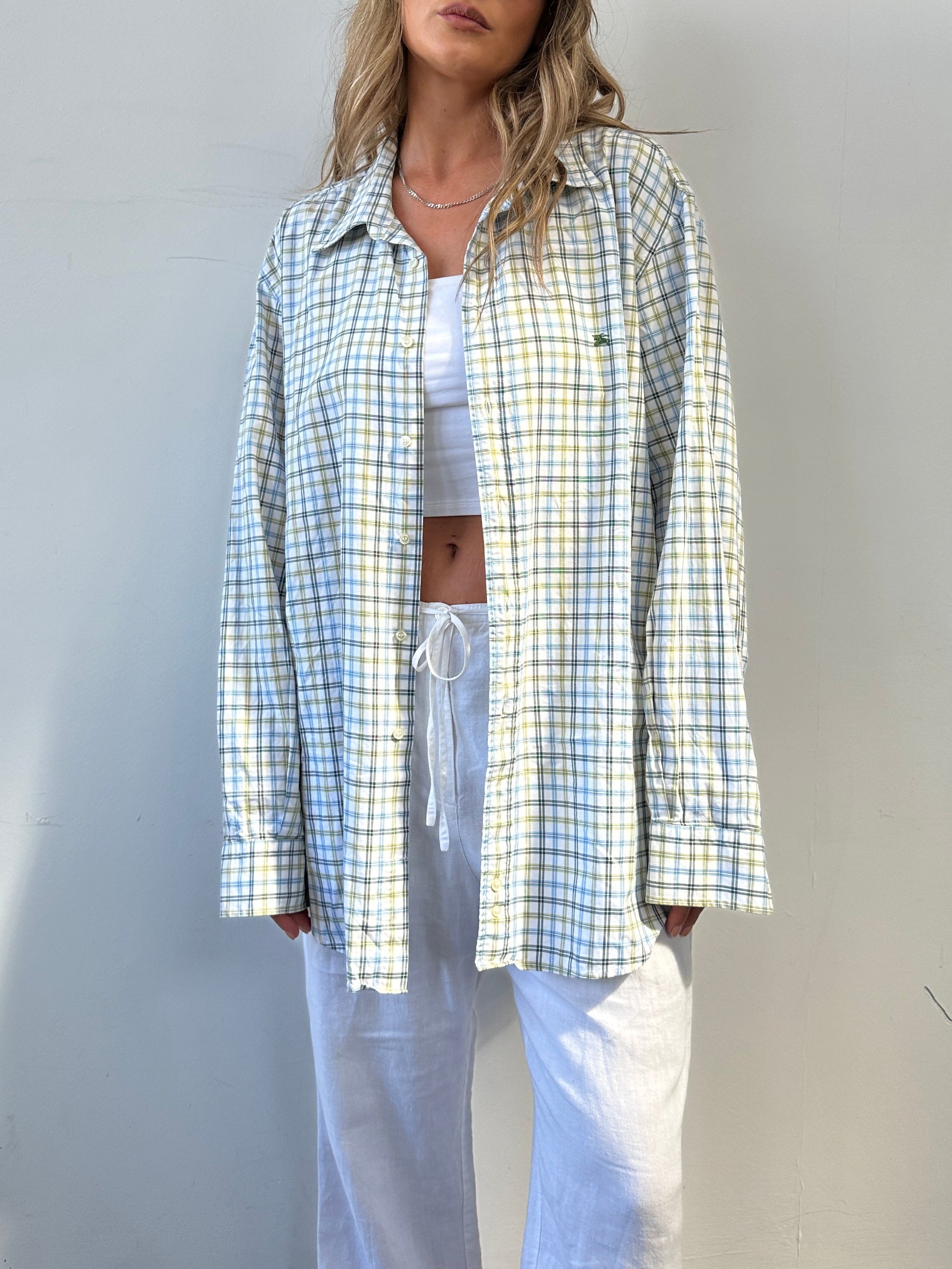 Burberry London Check cotton logo shirt in XXL displayed on a hanger, featuring the classic check pattern and button front.