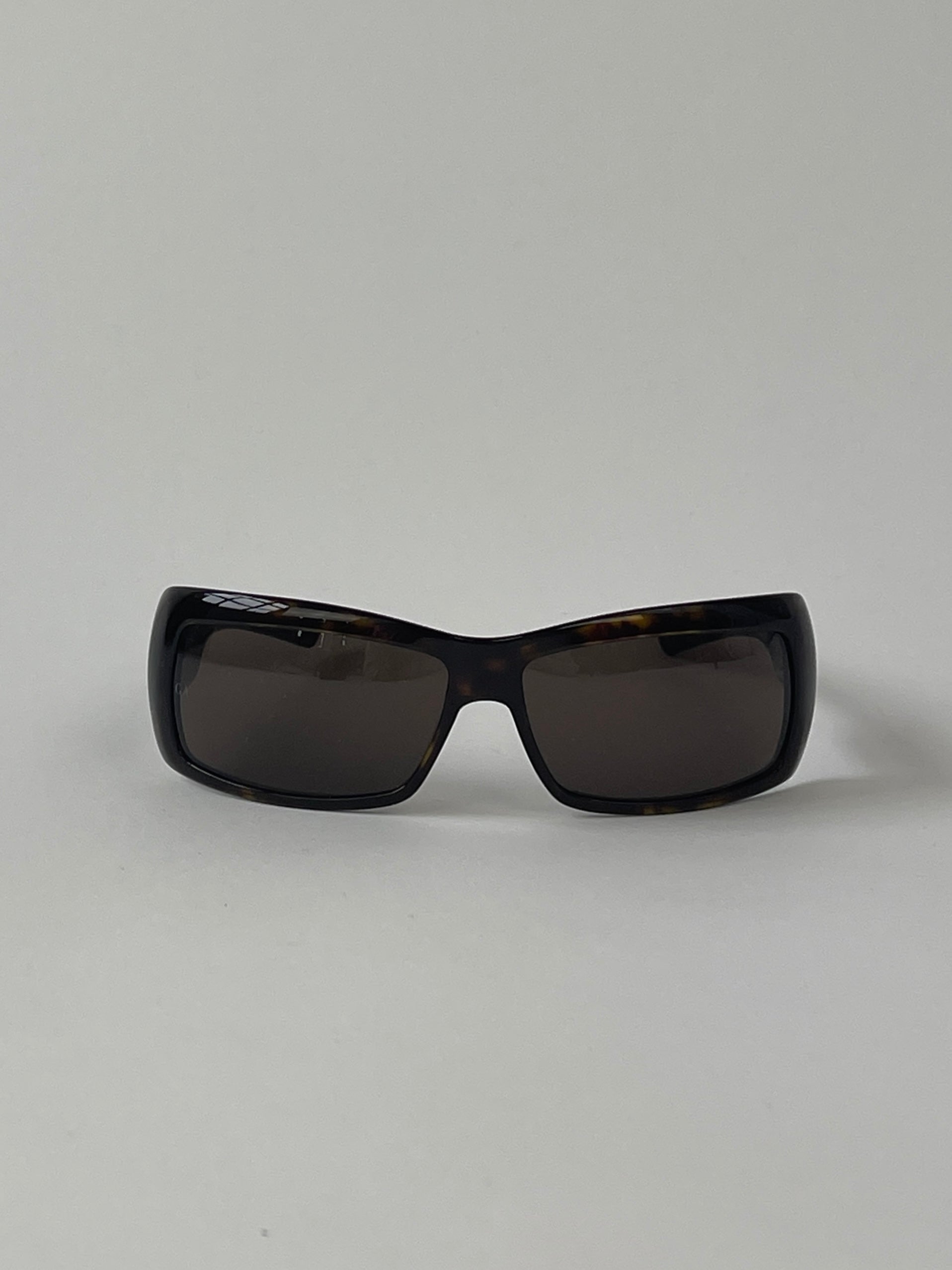 Giorgio Armani rectangle tortoise shell sunglasses with brown lenses and classic frame design.