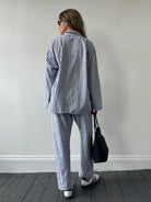 St Michael Brushed Cotton Stripe Pyjama Two Piece Set - L/W28 - SYLK