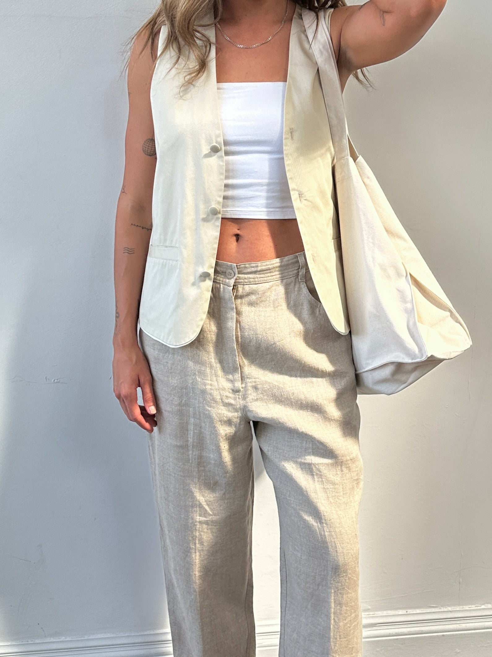 Vintage brand vintage cotton twill waistcoat, S/M size, shown as a stylish coat with front buttons and classic design.